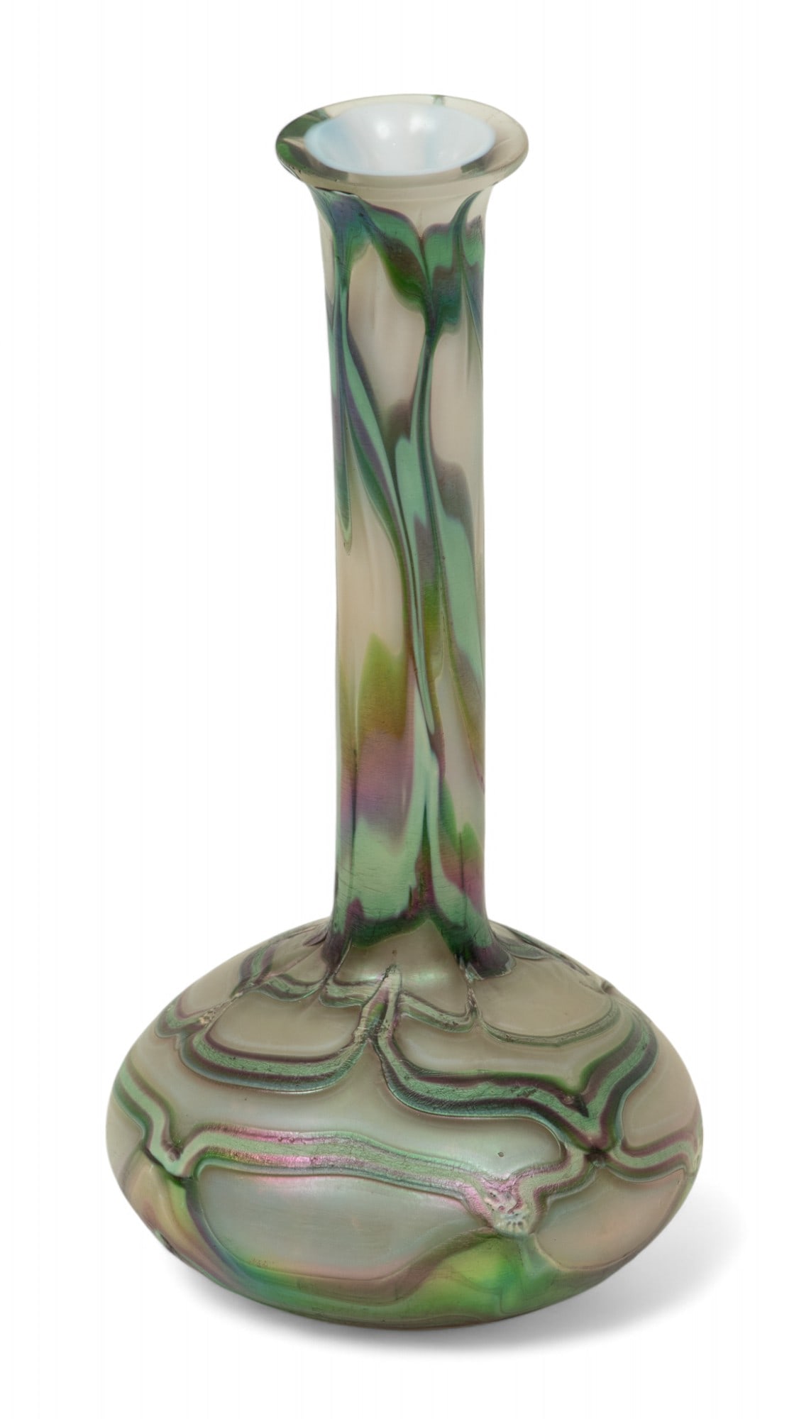 Loetz (Austrian) Vulcan Glass Bottleneck Vase, 1898, H 7" Dia. 3.5" (1 of 5)