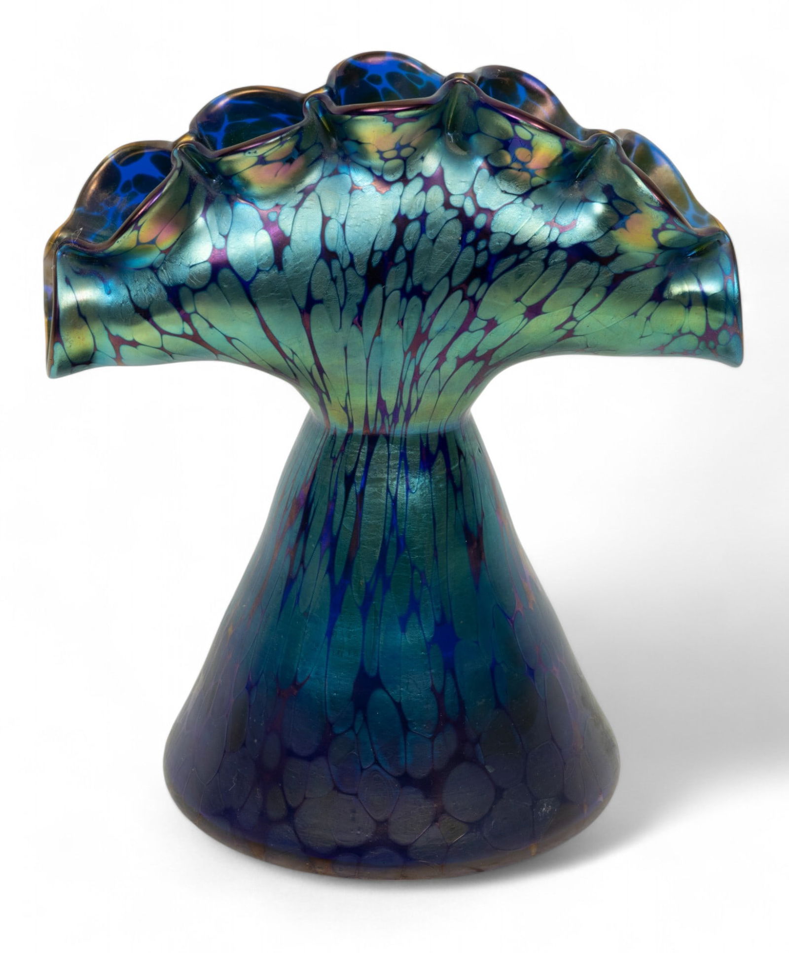 Loetz (Austrian) Cobalt Papillon Tulip Vase, 1898, H 8" W 7" Depth 4.75" (1 of 6)