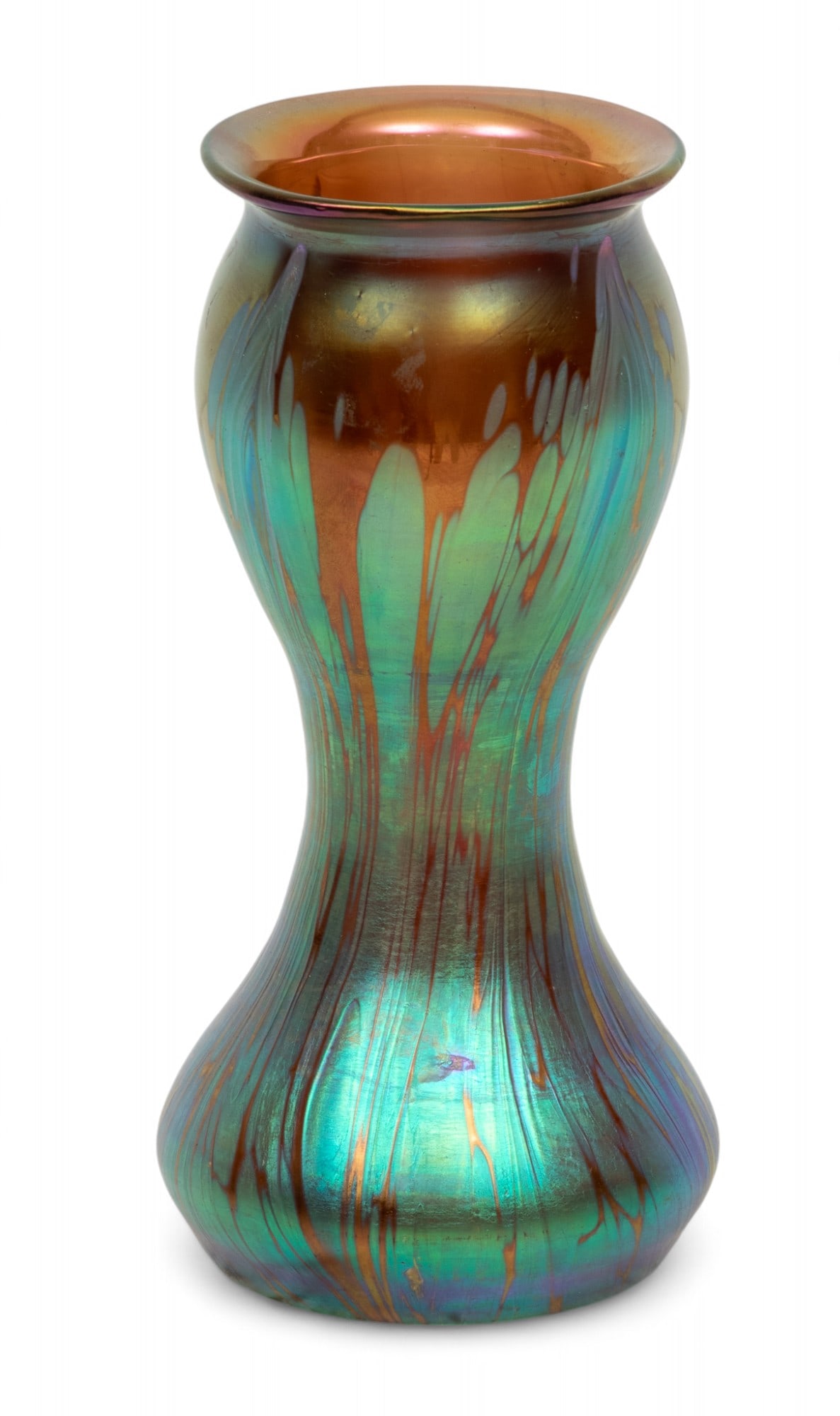 Loetz (Austrian) Medici Spreading Chestnut Glass Bud Vase, 1902, H 7" Dia. 3.5" (1 of 5)