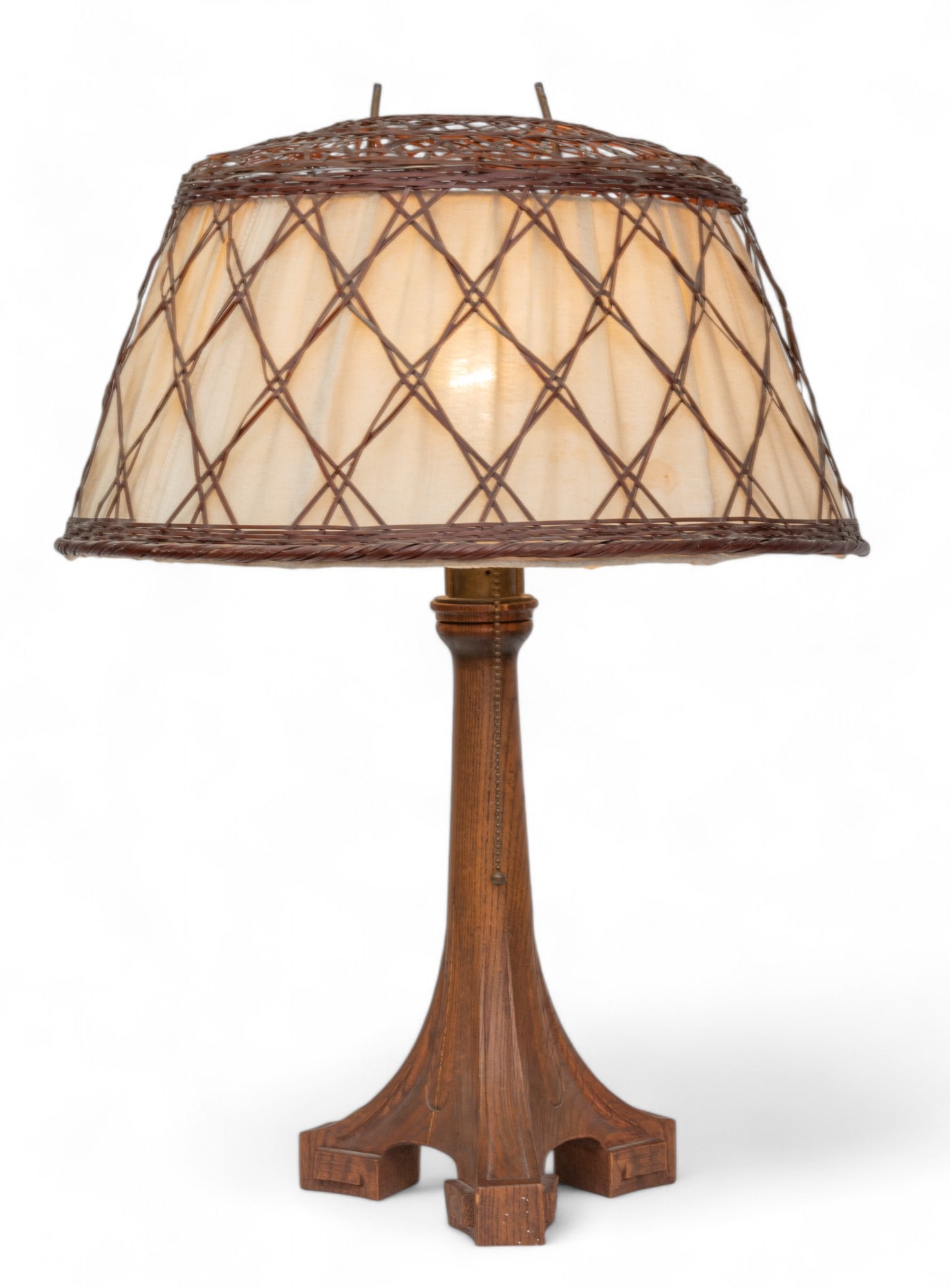 Attributed to Gustav Stickley (American) Mission Period Mahogany Table Lamp, H 26" W 8.75" Depth (1 of 6)