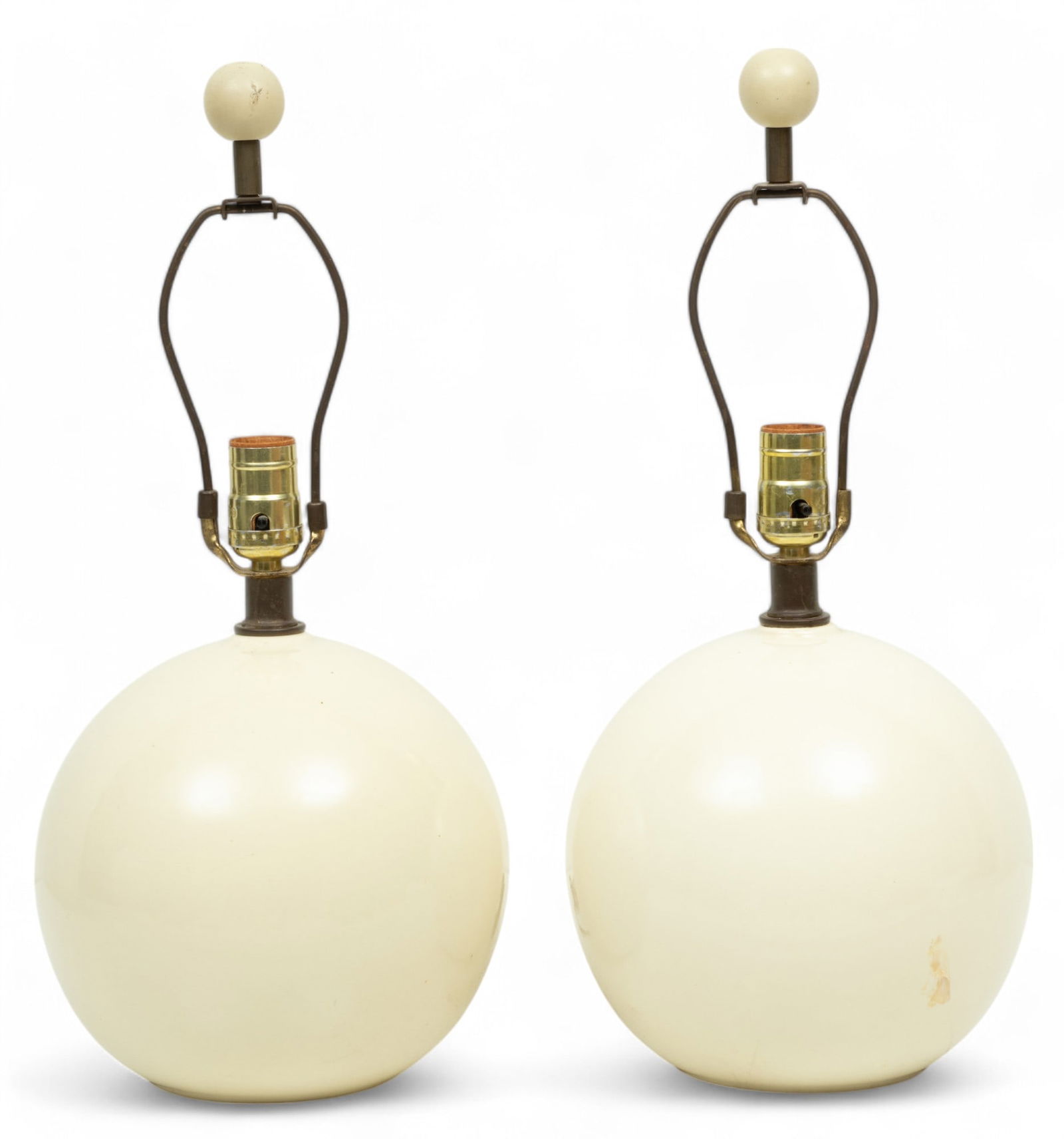 Pair of Lotte And Gunnar Bostlund Cream Glazed Ceramic Table Lamps H 19" Dia. 8.5" 2 pcs (1 of 4)