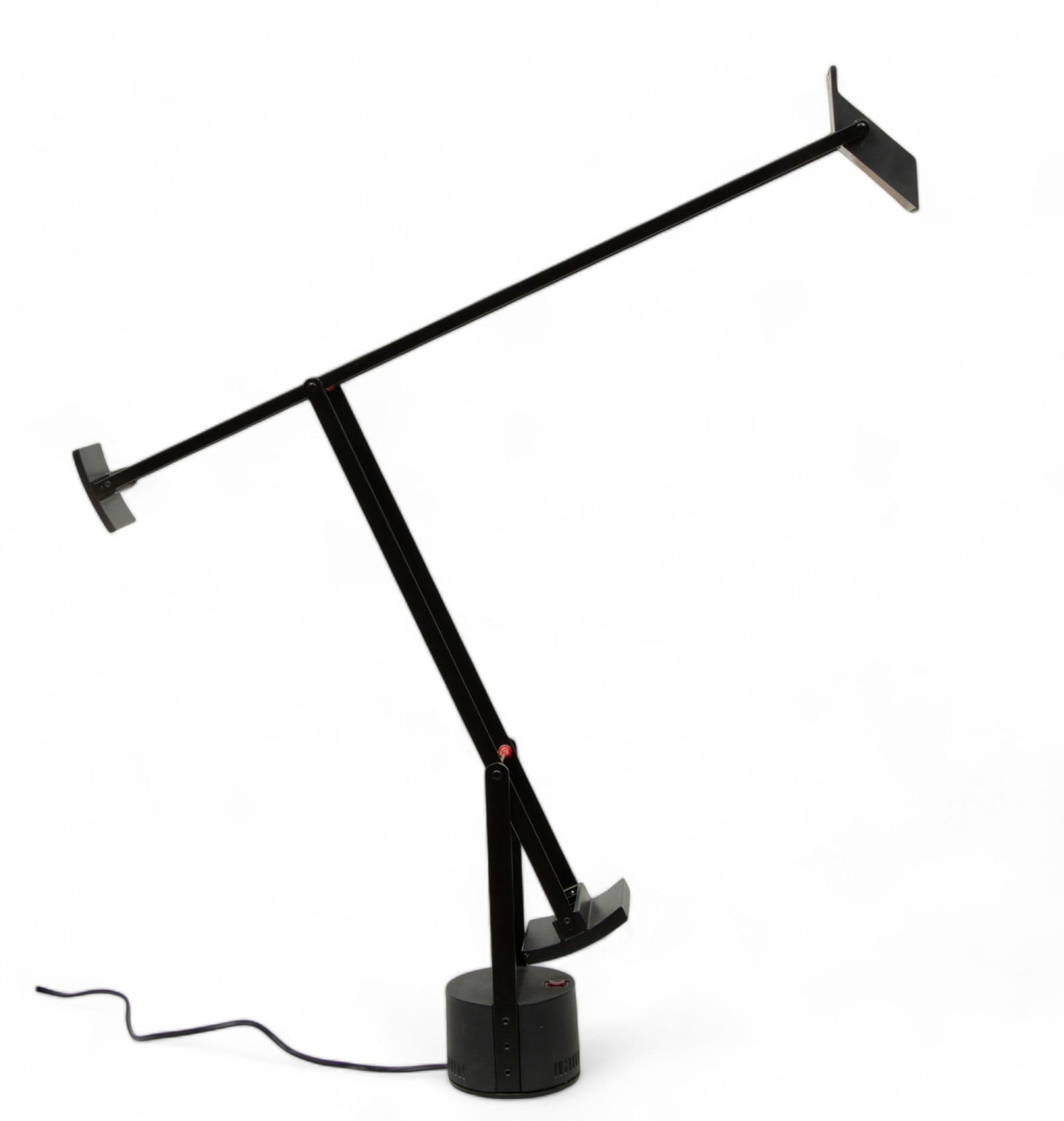 Richard Sapper (German, 1932-2015) for Artemide 'Tizio' Lamp, H 11" L 42": Richard Sapper (German, 1932-2015) for Artemide 'Tizio' Lamp, H 11" L 42" | Black plastic frame with two enameled metal counterweights. Rotates at the base. Artemide markings on the underside.