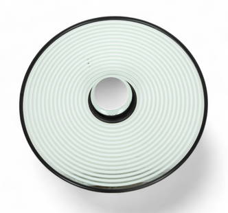Franco Bettonica And Mario Melocchi for Cini & Nils (Italian) 'Diska' Ceiling Light, H 3" Dia. 14": Franco Bettonica And Mario Melocchi for Cini & Nils (Italian) 'Diska' Ceiling Light, H 3" Dia. 14" | Mirror reflector with white banding. Black plastic ceiling mount. Marked at the edge of the reflect