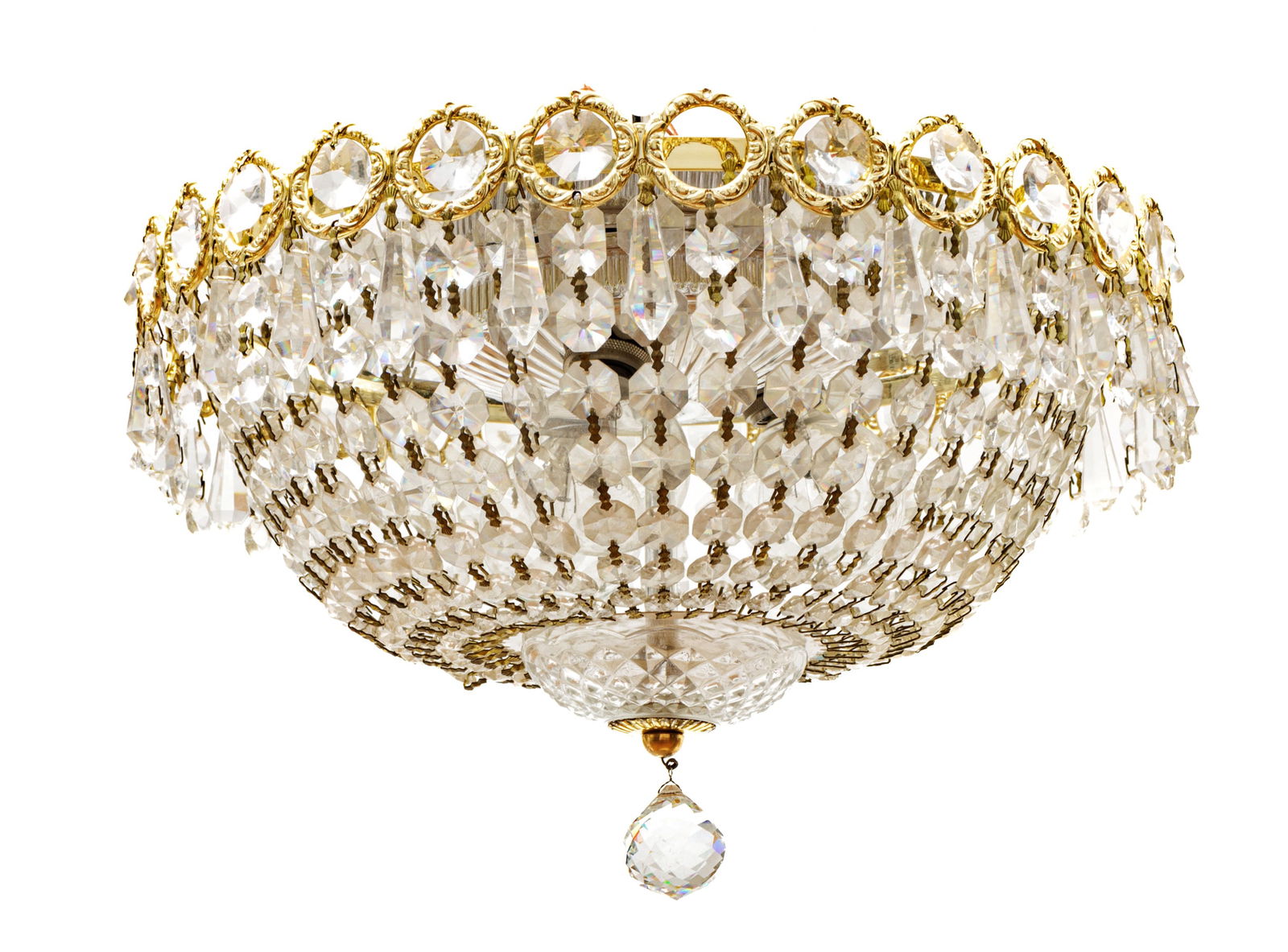 Brass And Crystal Chandelier, H 6'' Dia. 12'' (1 of 3)