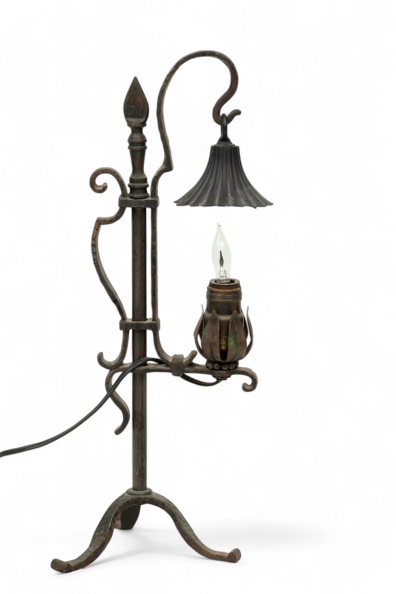 Wrought Iron Table Lamp, Ca. 20th C., H 18.25" W 7" (1 of 4)