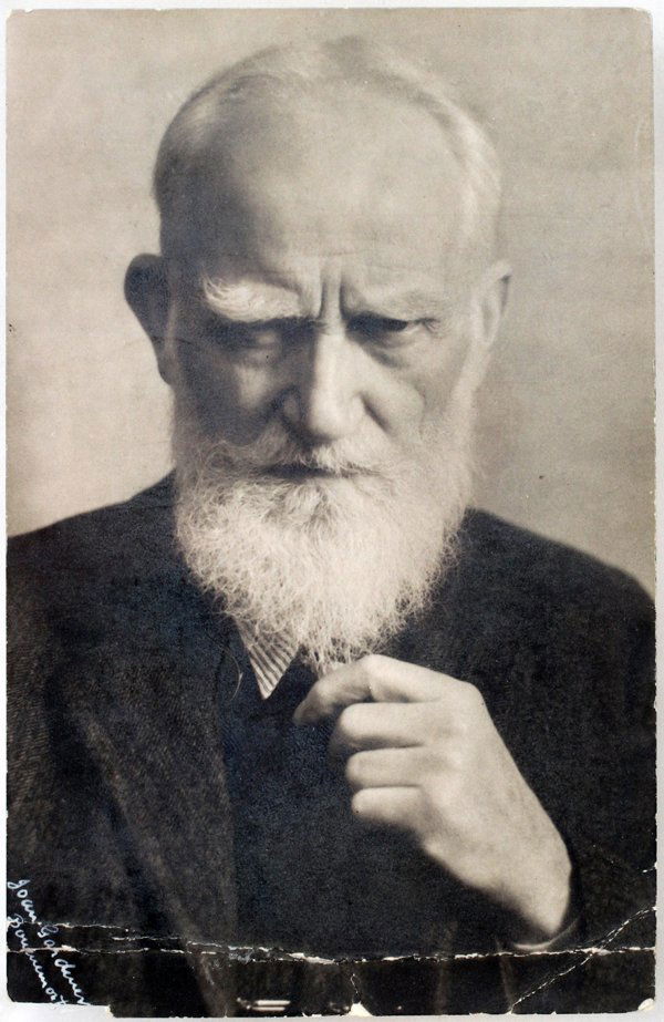 GEORGE BERNARD SHAW, AUTOGRAPHED POSTCARD, 1935: GEORGE BERNARD SHAW, AUTOGRAPHED POSTCARD, 1935, H 5 1/2", W 3 1/2":Autographed postcard from the famous playwright to Mrs. Margaret Houslander (the mother-in-law of the consignor). Mrs. Houslander ha