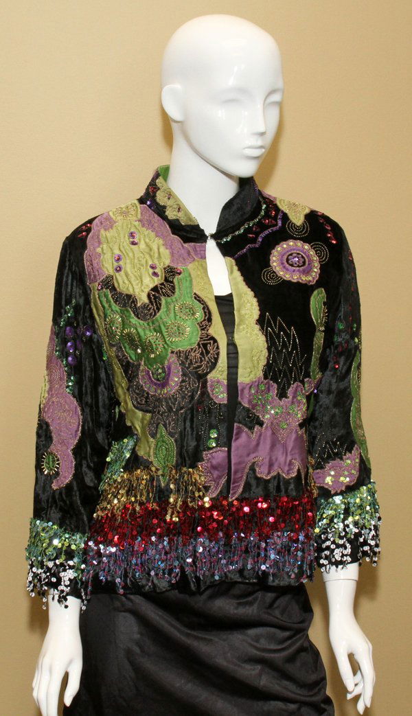 ETRO SILK & RAYON EMBELLISHED JACKET: ETRO SILK & RAYON EMBELLISHED JACKET:Mandarin collar with single hook-and-eye closure. Size 46.