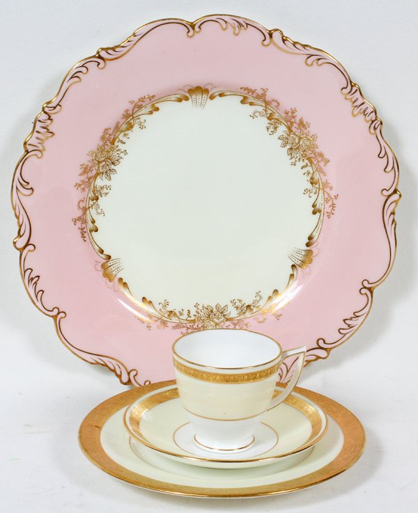 MINTONS & CAULDON PORCELAIN PLATES: MINTONS & CAULDON PORCELAIN PLATES, DEMI TASSE & SAUCERS, 23 PIECES:Mintons porcelain includes 5 demi tasse with 6 matching saucers, and 6 bread-and-butter plates in a similar pattern, Dia.6 1/4"; tog