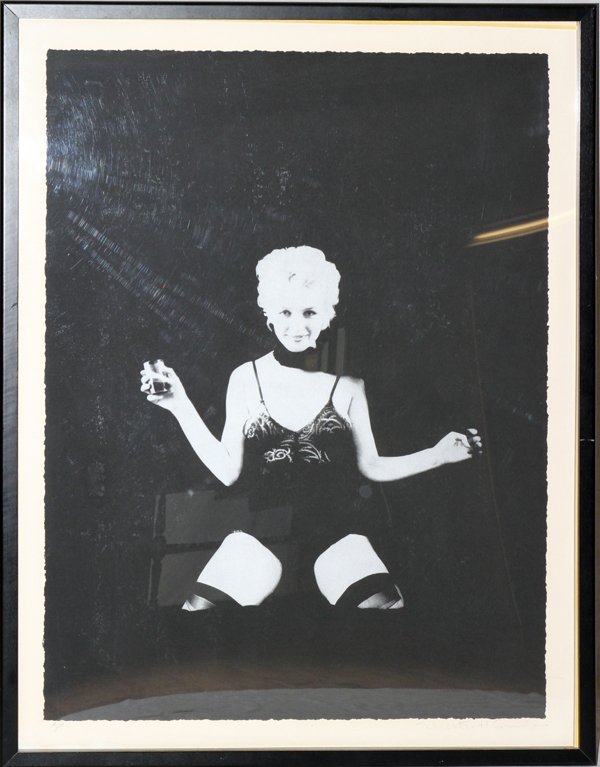 MILTON GREEN (AMERICAN 1922-1985), LITHOGRAPH: MILTON GREEN (AMERICAN 1922-1985), LITHOGRAPH, 40" X 30", "THE BLACK SITTING":The Artist Proof is pencil signed lower left and depicts Marilyn Monroe. Framed and floated under glass.