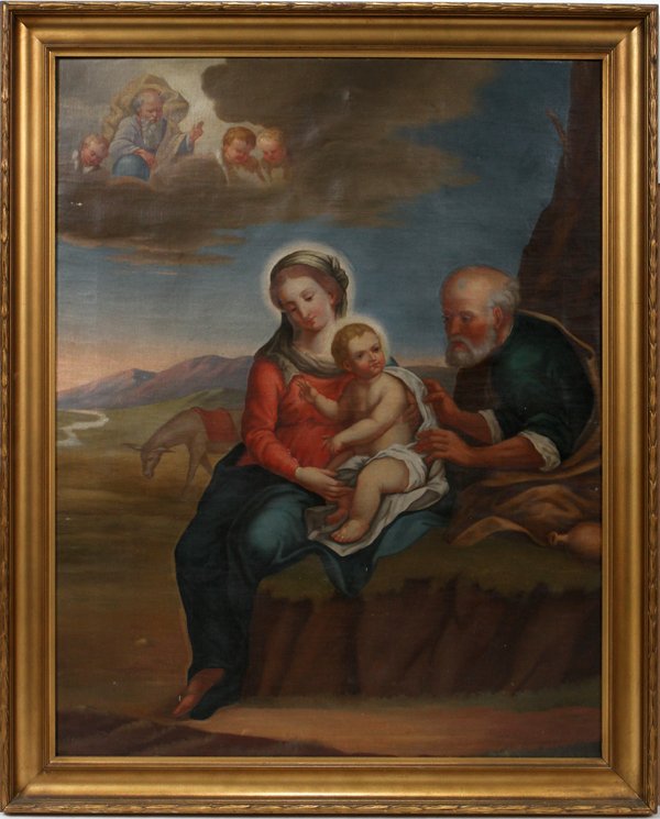 OIL ON CANVAS, 19TH C., MADONNA AND CHILD: OIL ON CANVAS, 19TH C., 27" X 21", MADONNA AND CHILD:Gilt famed. Possibly c. 1850.