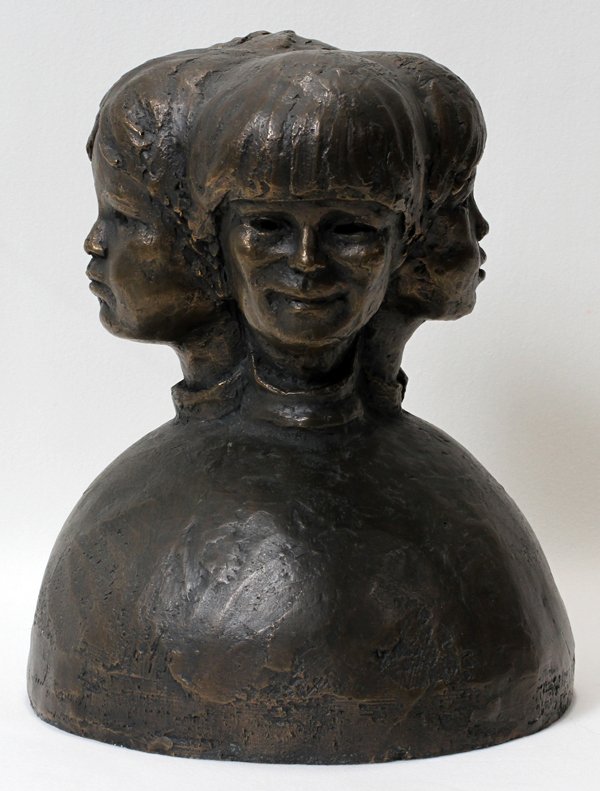 JANICE TRIMPE, BRONZE SCULPTURE 10": JANICE TRIMPE, BRONZE SCULPTURE 10" FOUR CHILDREN OF THE WORLD:H 10" Dia 8.5". One of two castings done, lost wax process, mold destroyed. Circa 1978.