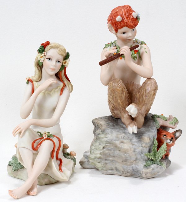 CYBIS GIRL AND SATYR, TWO PIECES, H 6", 8": CYBIS GIRL AND SATYR, TWO PIECES, H 6", 8":Satyr is #259, playing flute with fox nearby. Seated girl is holding roses.