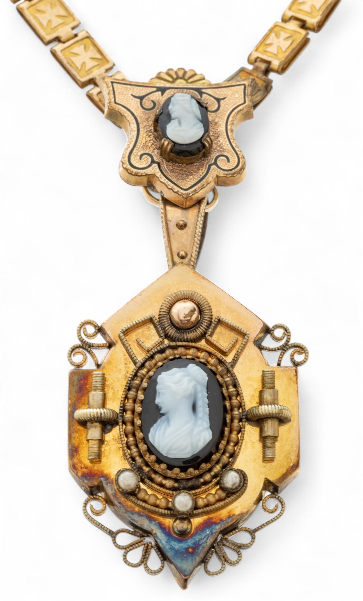 Victorian Carved Cameo Pendant Necklace, Ca. 1900, L 17" 24g 1 pc (1 of 7)