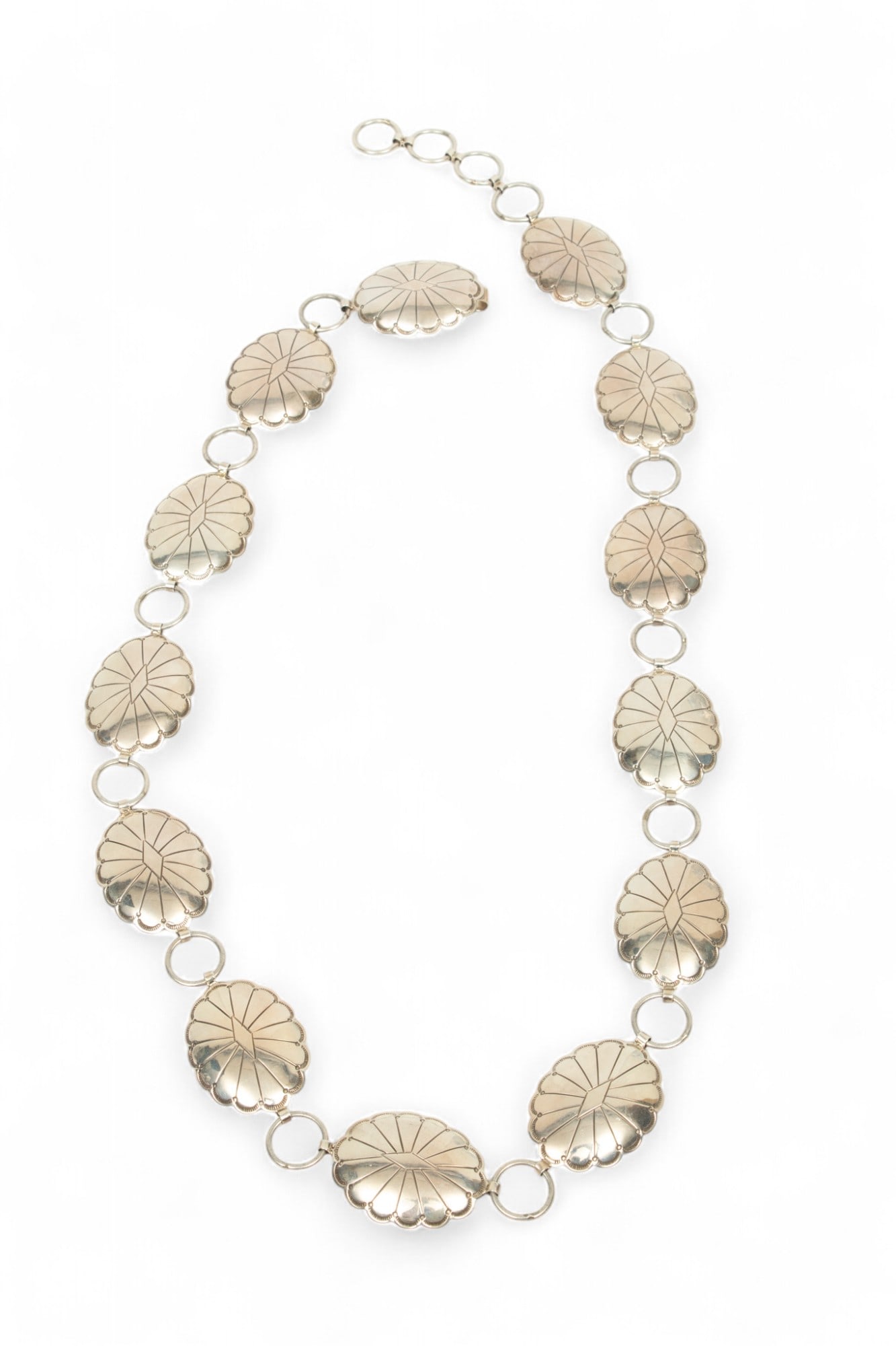 Sterling Link Belt, Native American Indian. Ca. 1980, L 35" 177g (1 of 5)