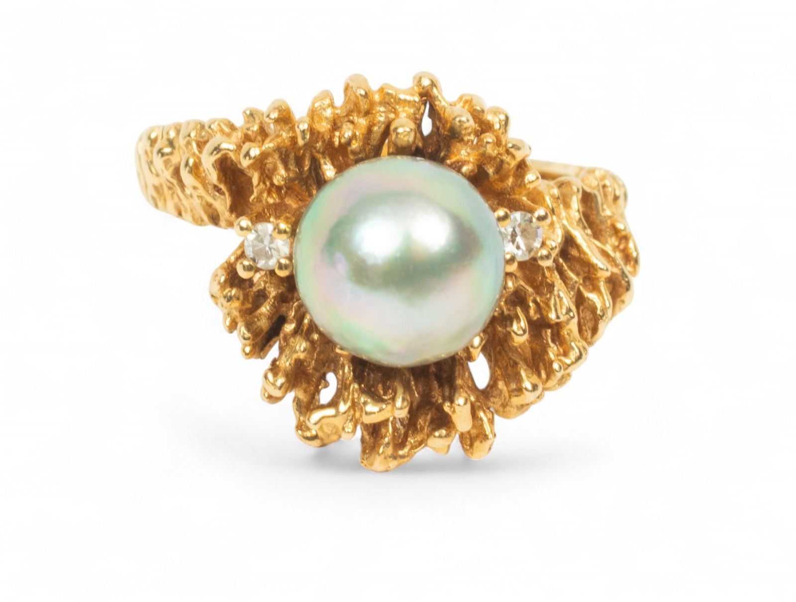 14k Yellow Gold, Grey Pearl (6mm) Ring, Size: 5, 6g (1 of 5)
