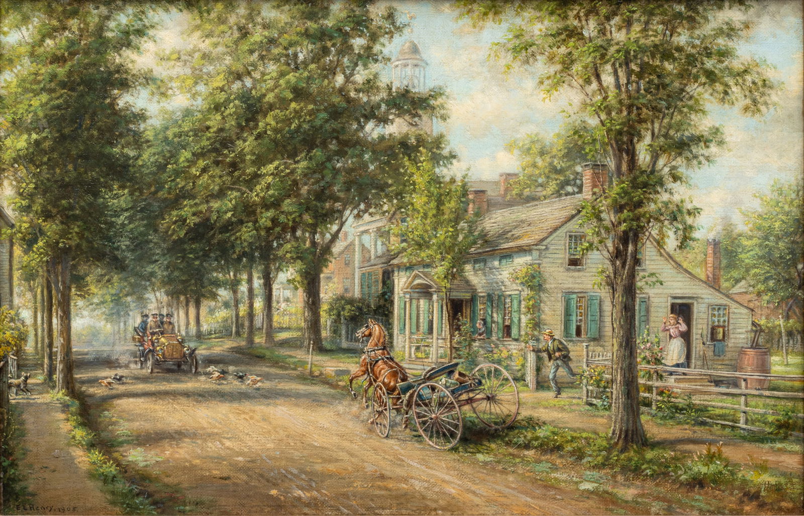 Edward Lamson Henry (American, 1841-1919) Oil on Canvas, 1905, "A Disturber of the Peace", H 10.5" W (1 of 10)