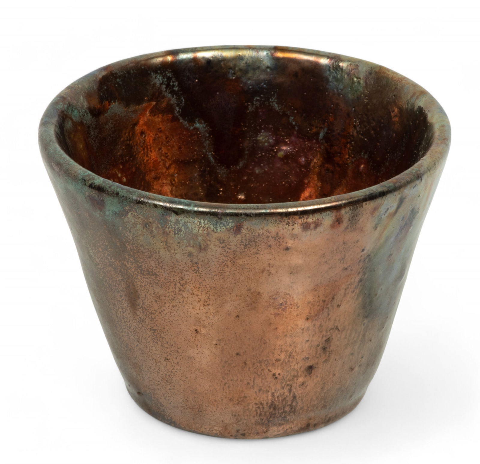 Ira & Ella Peters for Pewabic Pottery (Detroit) Blistered Copper Glaze Eartenware Small Pot H 3.75" (1 of 6)