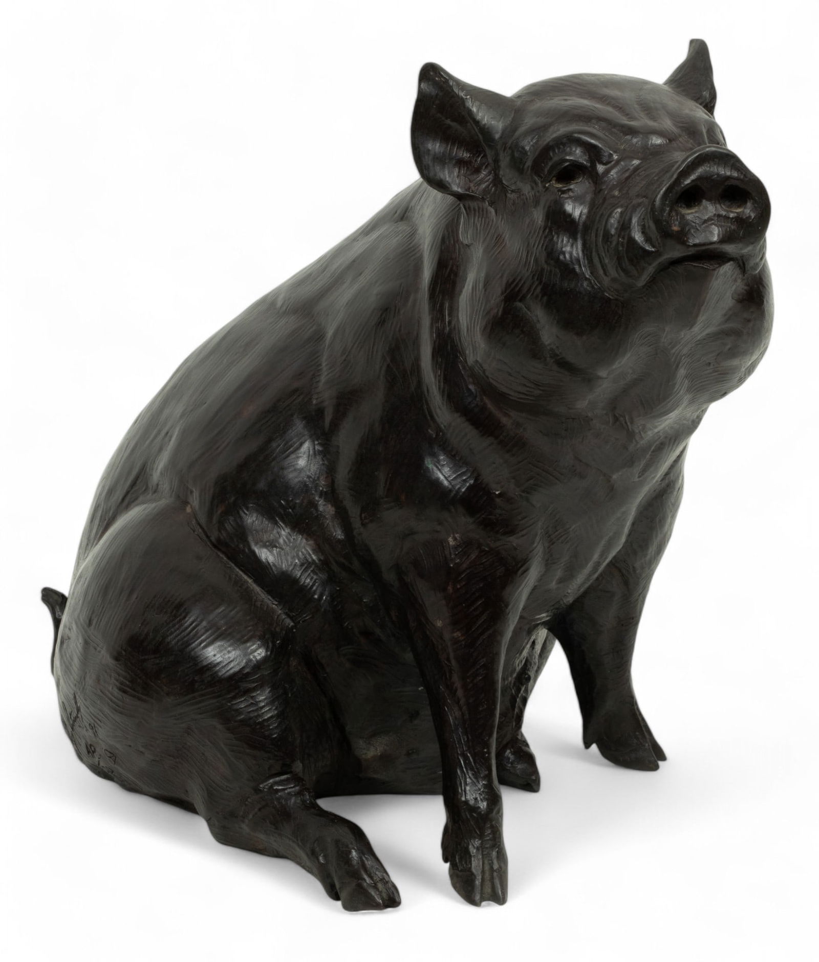 Dan Ostermiller (American, B. 1956) Bronze Seated Pig Sculpture, 1991, "Hoover", H 12.5" W 9" Depth (1 of 7)