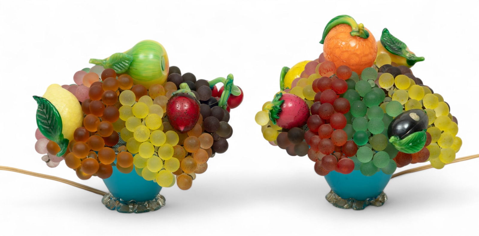 Murano Fruit Basket Form Glass Lamps, Ca. 1980, H 8.5" W 9" Depth 8.5" 1 Pair (1 of 6)