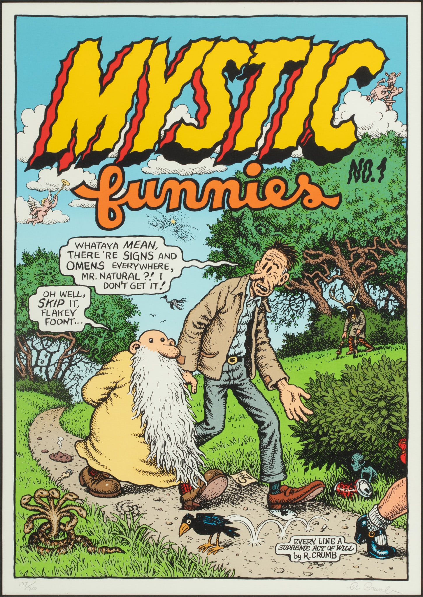 Robert Crumb (American, B. 1943) Silkscreen on BFK Rives Paper, Ca. 1998, "Mystic Funnies No. 1", H (1 of 6)