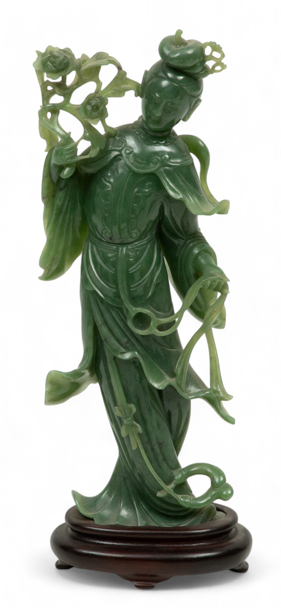 Chinese Carved Nephrite Quan Yin Statuette, H 9" W 3.5" Depth 1.25" (1 of 5)