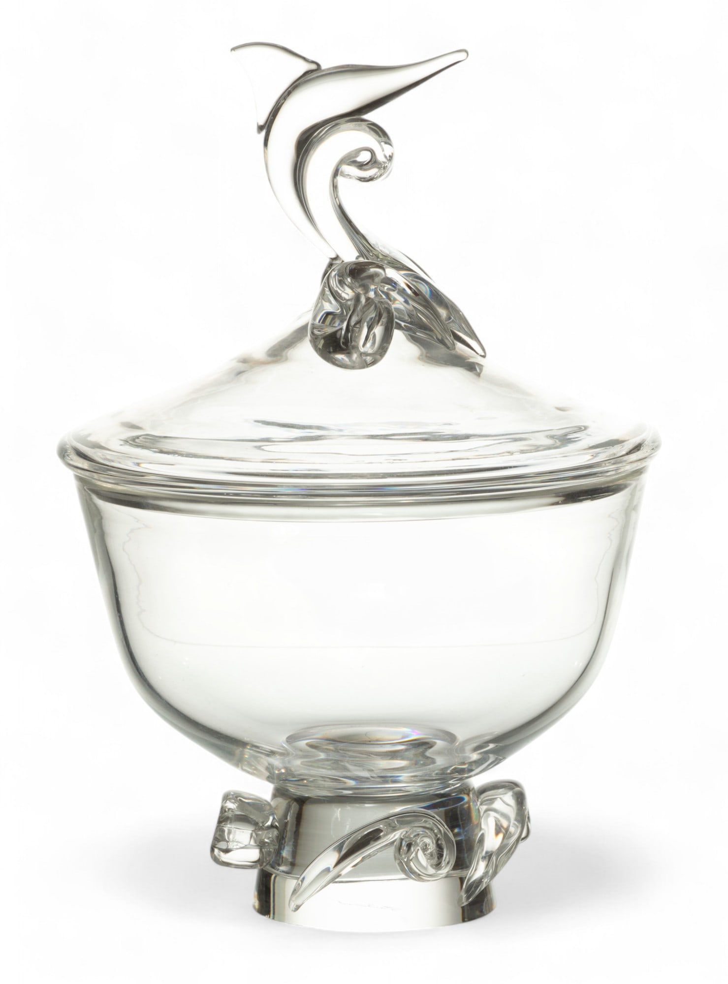 George Thompson (fl. 1936-1974) for Steuben (American) Glass Covered Cannister, Marlin Swordfish (1 of 5)