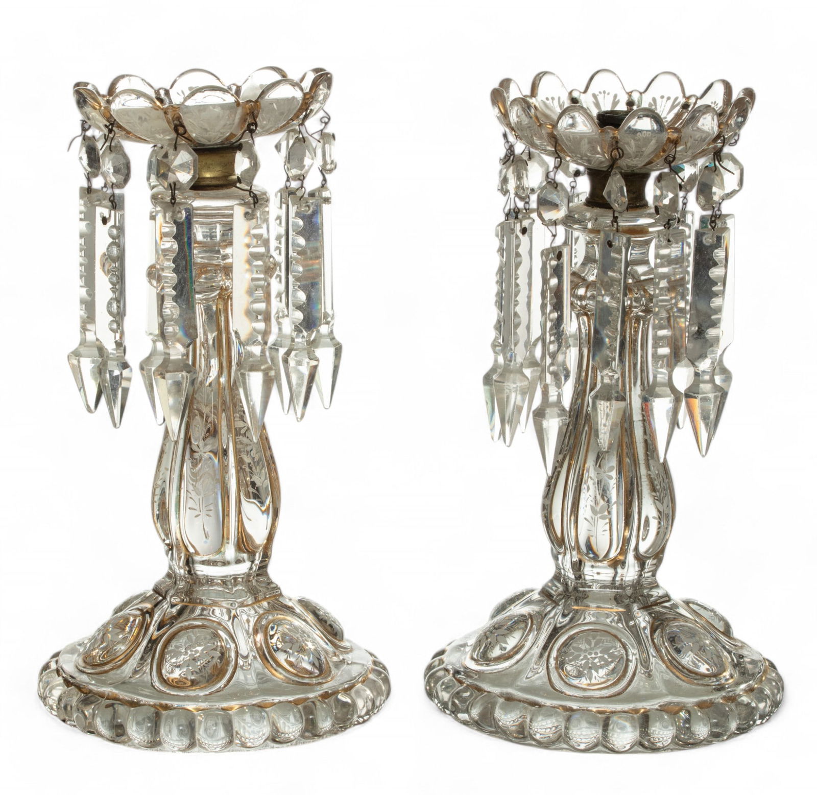 Baccarat Quality Enameled Crystal Candlesticks, H 9.5" Dia. 5.25" 2 pcs (1 of 3)