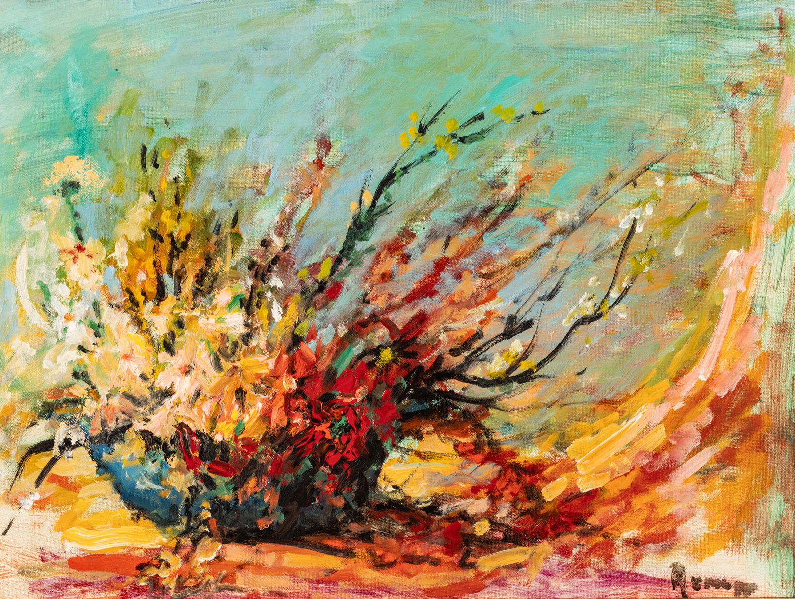 Massis Armen Bahador (American, 1910-1999) Oil on Canvas Board, "Still Life of Flowers", H 12" W 16" (1 of 6)