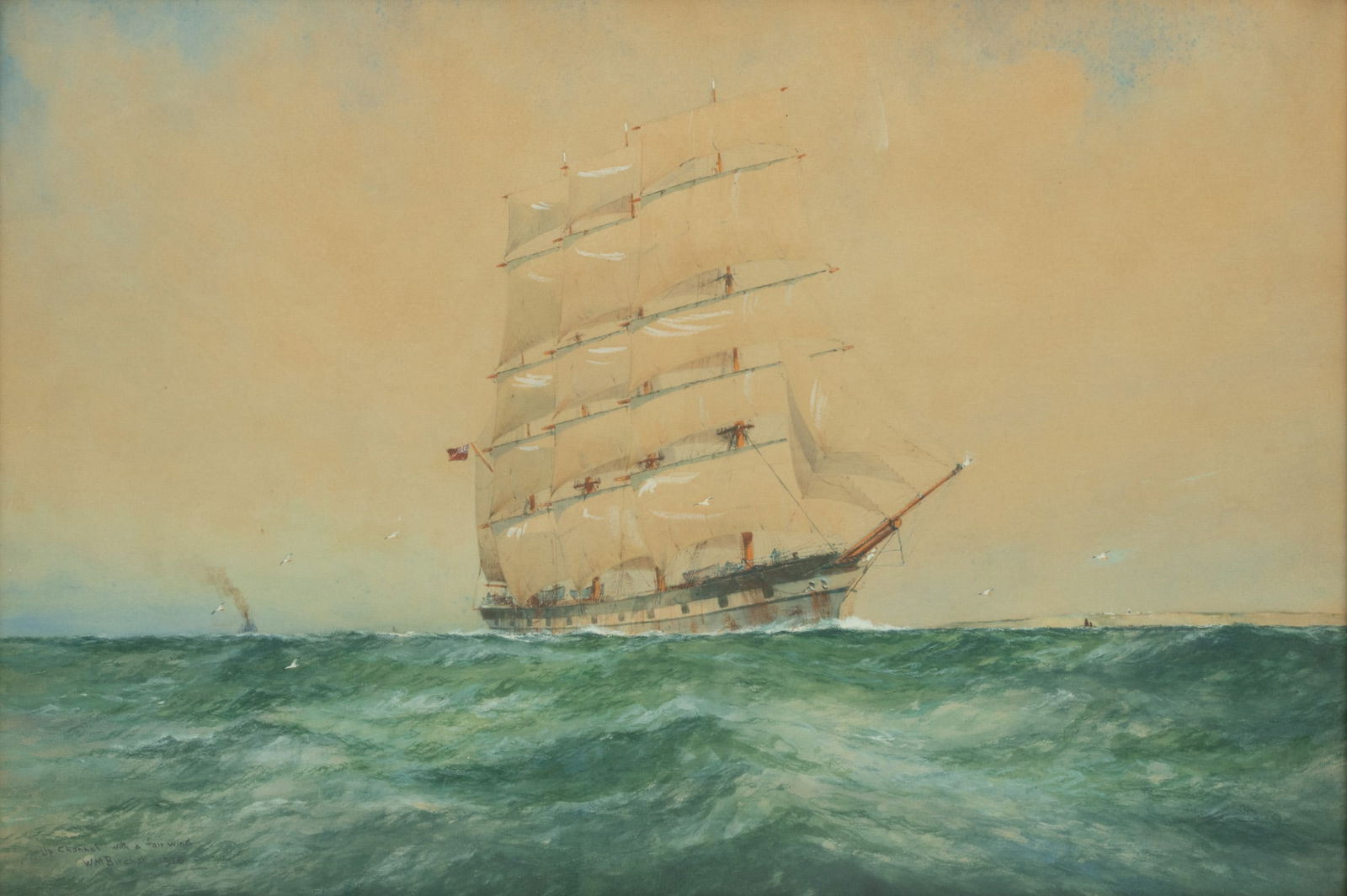 William Minshall Birchall (American/English, 1884-1941) Watercolor And Gouache on Paper 1926, "Up: William Minshall Birchall (American/English, 1884-1941) Watercolor And Gouache on Paper 1926, "Up Channel with a Tail Wind", H 17.5" W 27.5" | Signed, dated and titled in the lower left. Depicting a t
