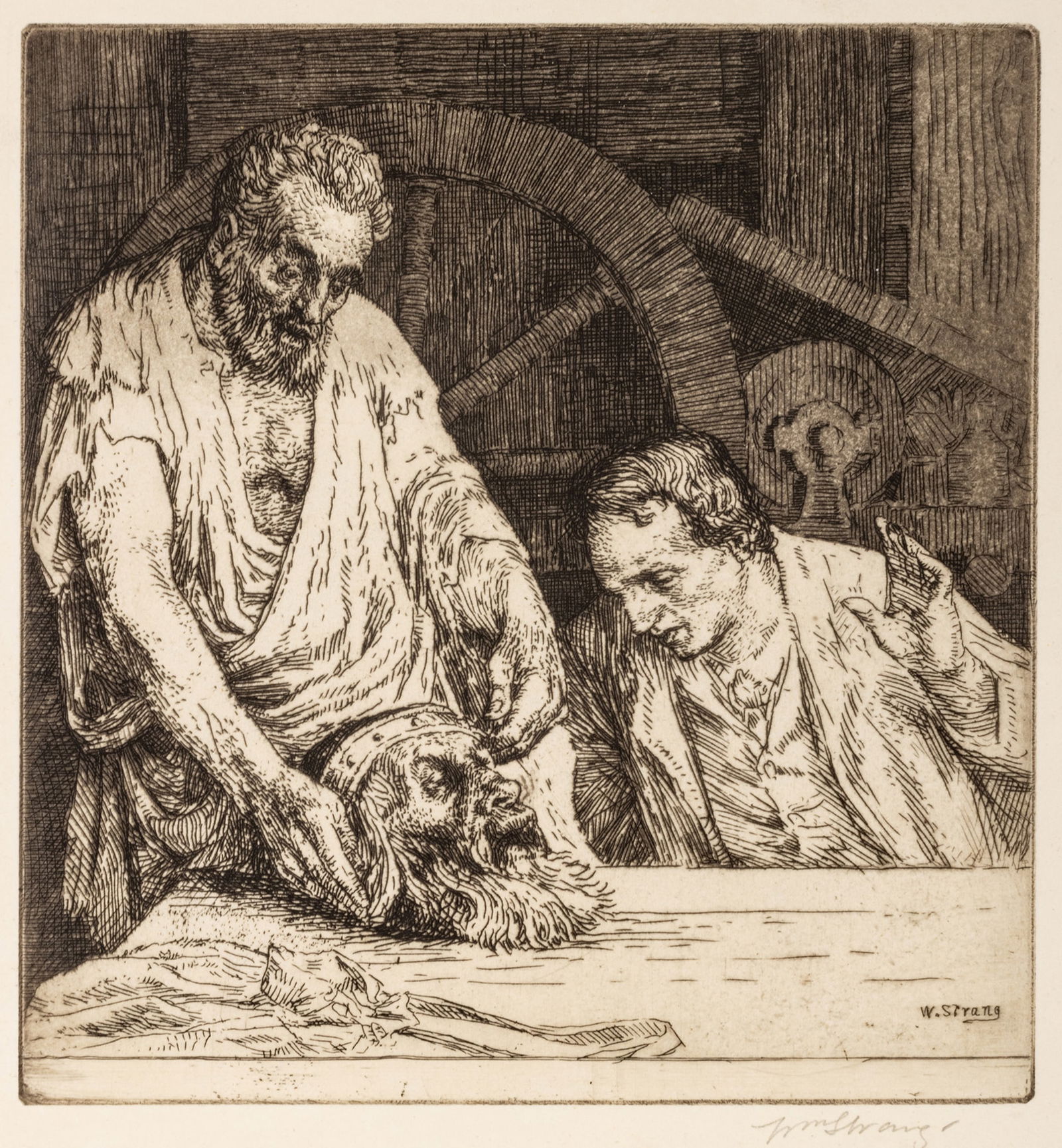William Strang (Scottish, 1859-1921) Etching And Aquatint on Paper, 1900, "The Man Who Would Be: William Strang (Scottish, 1859-1921) Etching And Aquatint on Paper, 1900, "The Man Who Would Be King", H 6.45" W 6" | Signed in pencil lower right, the second state, from the edition of 20, with margi