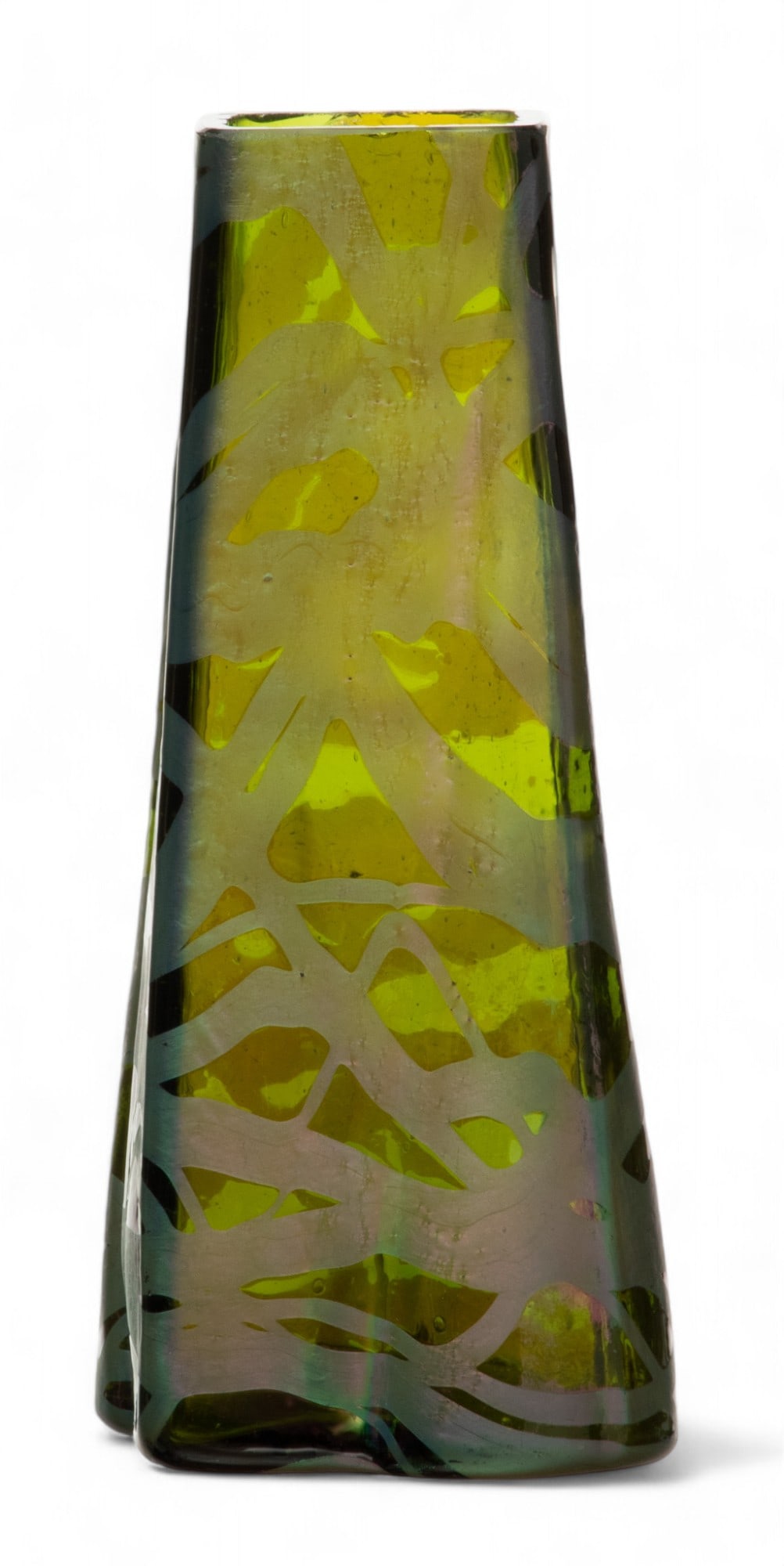 Loetz (Austrian) Pampas Crete Glass with Silberiris Vase, 1899, H 6.25" W 2.5" Depth 2.75": Loetz (Austrian) Pampas Crete Glass with Silberiris Vase, 1899, H 6.25" W 2.5" Depth 2.75" | the crete glass ground offers reticular threads of silberiris. Unsigned. Loetz produced Pampas glass in 189