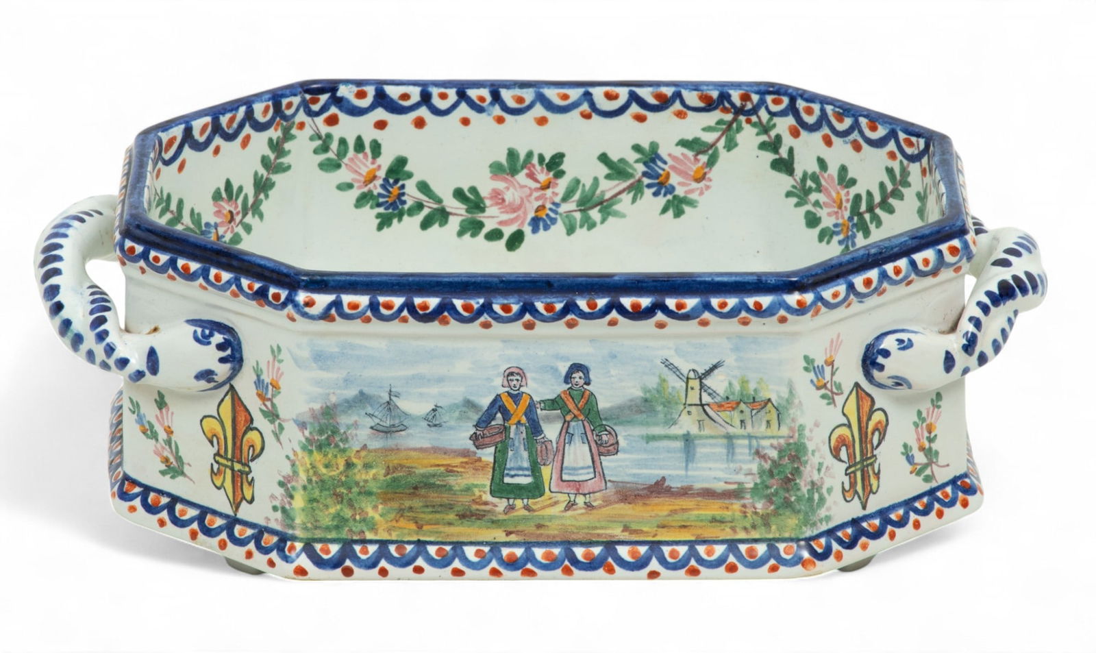 French Faience Ceramic Planter, Ca. 19th C., H 3.25" W 5.5" L 9" (1 of 7)