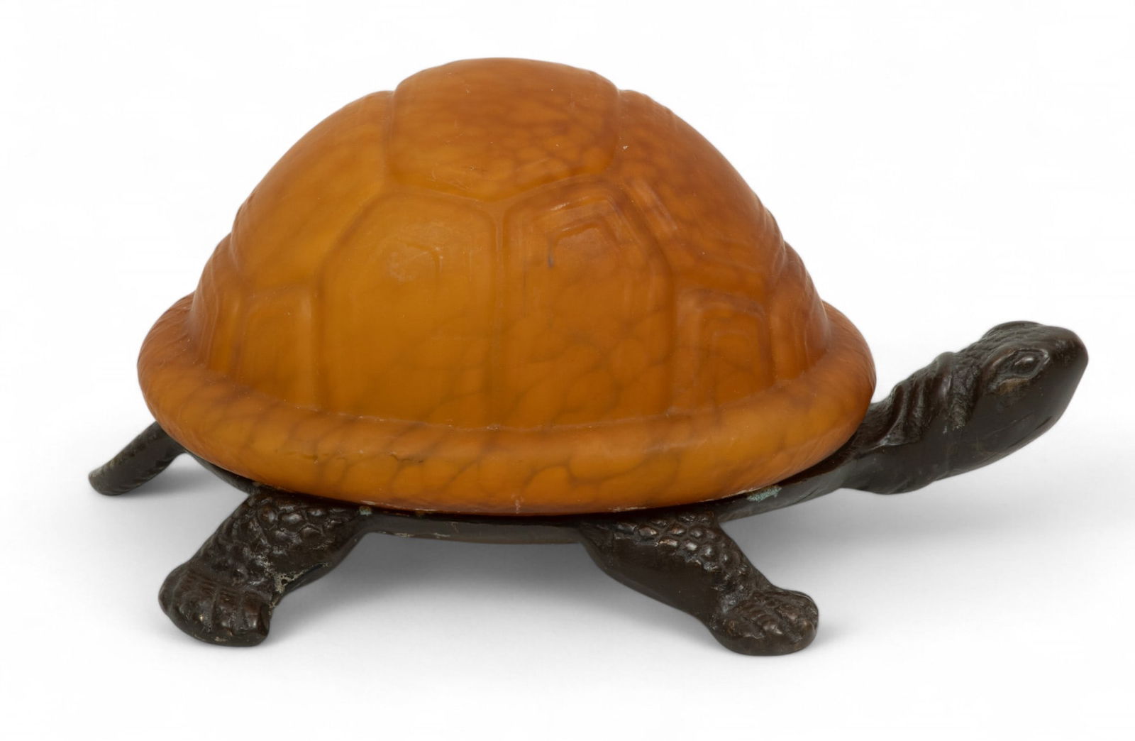 Brass & Amber Glass Turtle Form Lamp, H 4.75" W 5.75" Depth 8.75" (1 of 6)