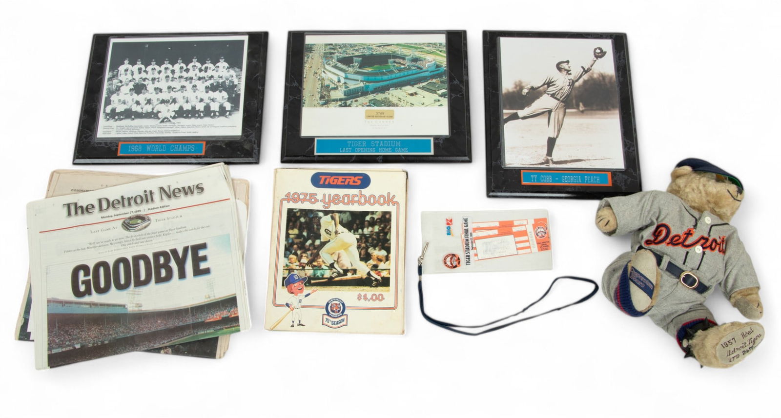 Detroit Tigers Memorabilia Grouping, Stuffed Bear, Yearbooks, Images, Ect. (1 of 7)
