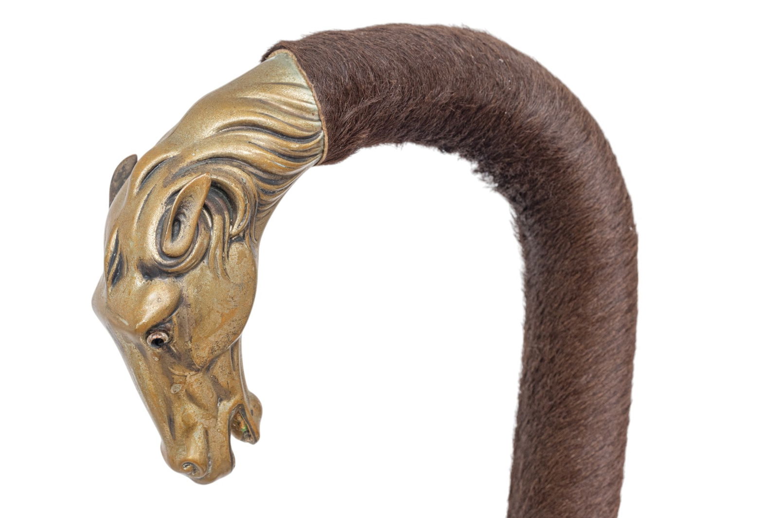 Silver Plated Horse Head Handle, Horse Pelt Wrapped Walking Cane, L 35.75" (1 of 6)