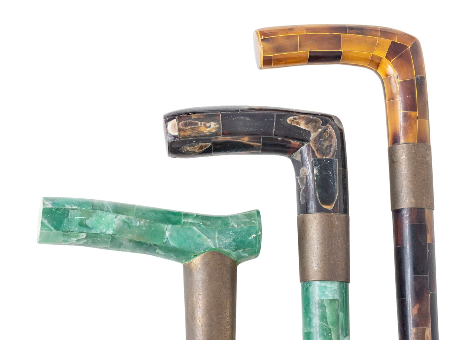 Attributed to Maitland-Smith (British) Green Quartz & Seashell Mosaic Canes, L 32" 3 pcs (1 of 6)