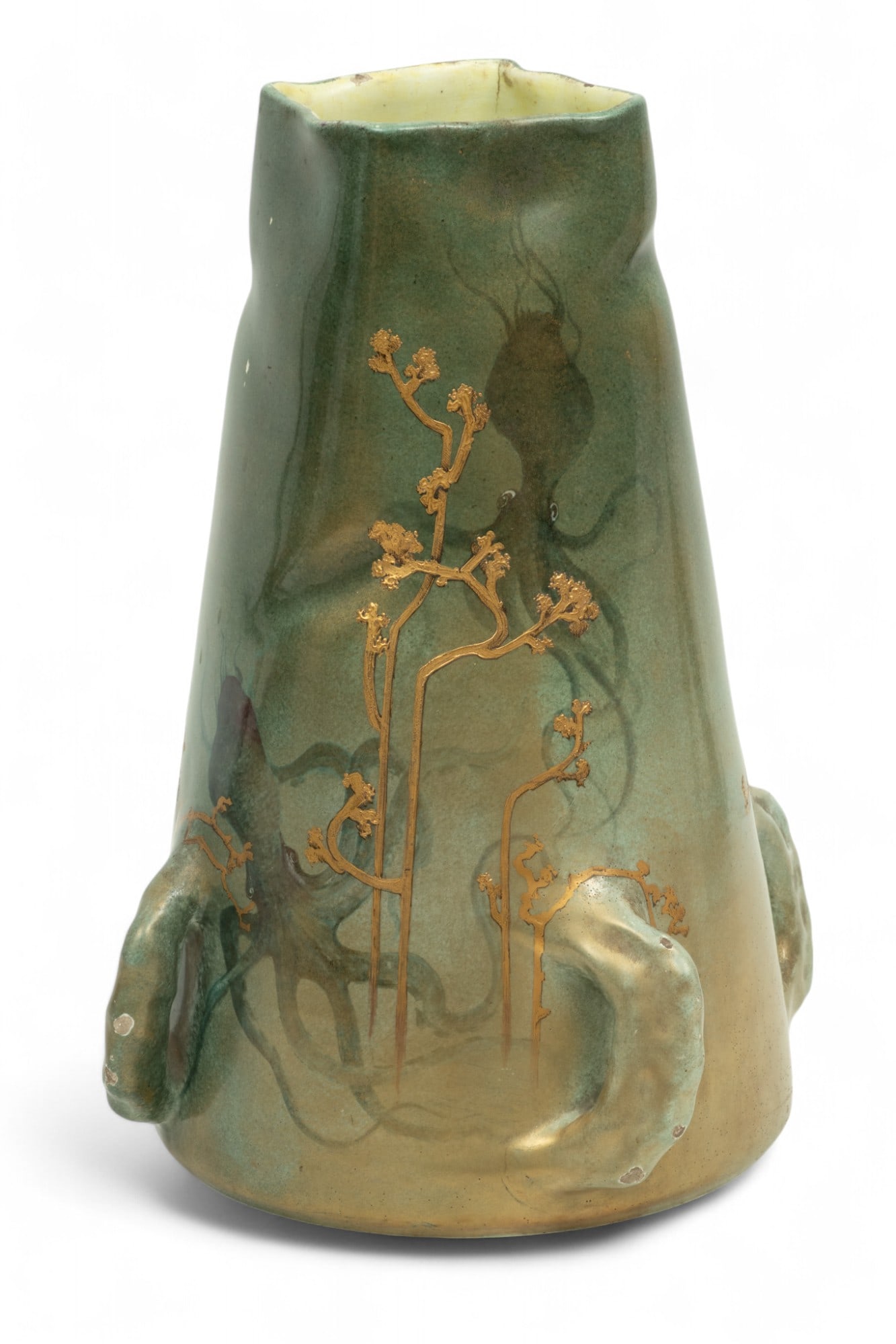 Clement Massier (French, 1845-17) Iridescent Glazed Ceramic Vase "Golfe", H 14" W 7.5" L 8" (1 of 6)