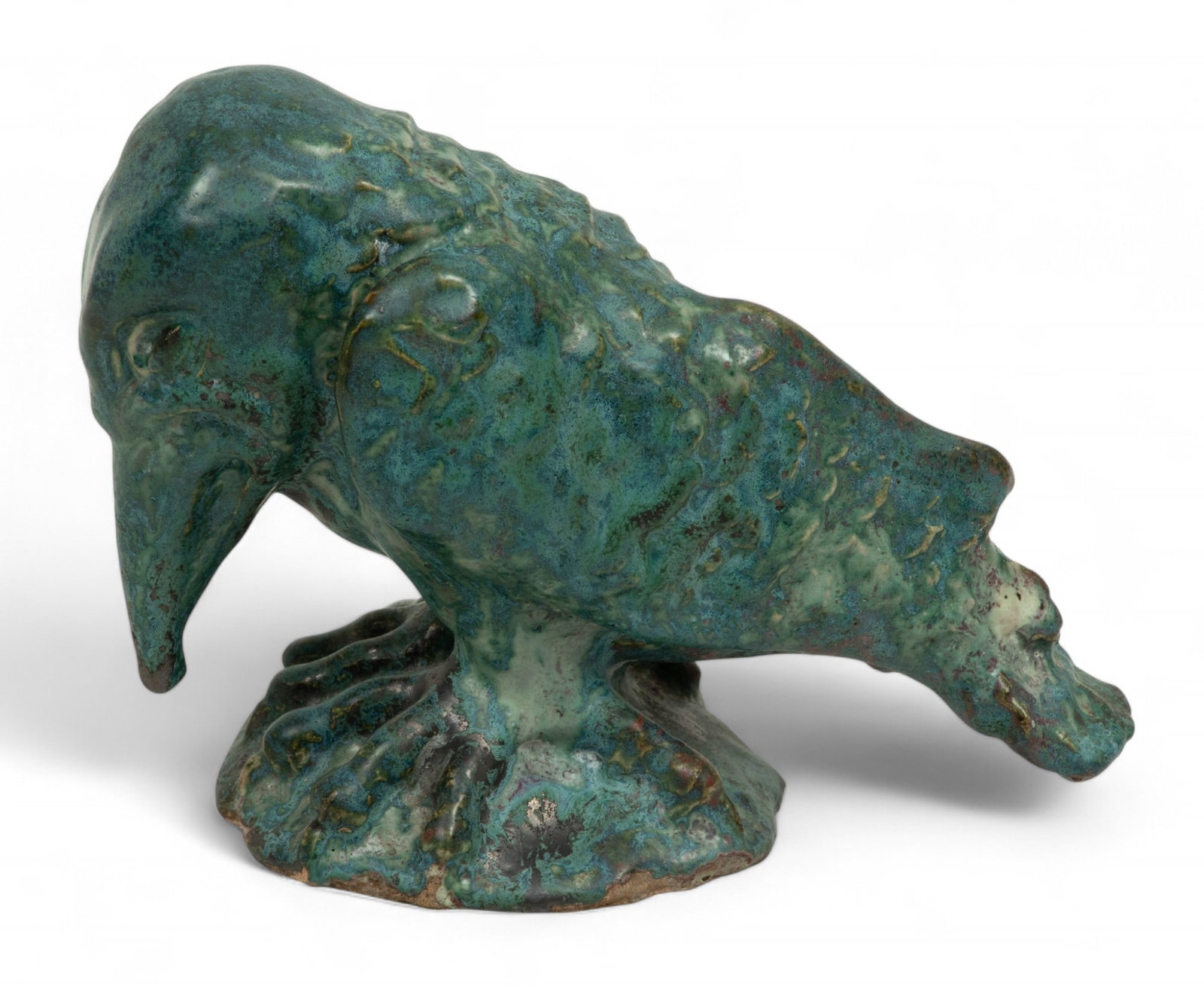 Glazed Pottery Crow Sculpture, Signed H 5.25" W 6.5" L 3": Glazed Pottery Crow Sculpture, Signed H 5.25" W 6.5" L 3" | with a signature to the underside.