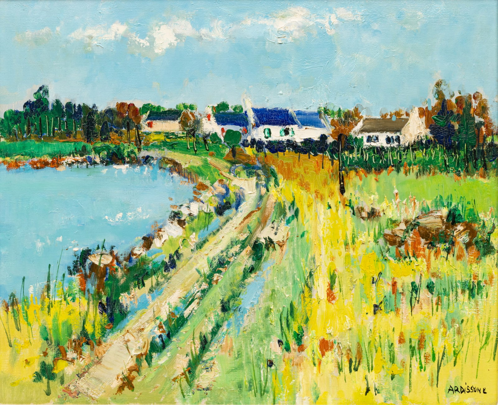 Yolande Ardissone (French, B. 1927) Oil on Canvas, "Printemps Breton", H 20" W 24": Yolande Ardissone (French, B. 1927) Oil on Canvas, "Printemps Breton", H 20" W 24" | Signed in the lower right. Oil on canvas with impasto elements. Spring scene in Brittany, France. Depicting blossom