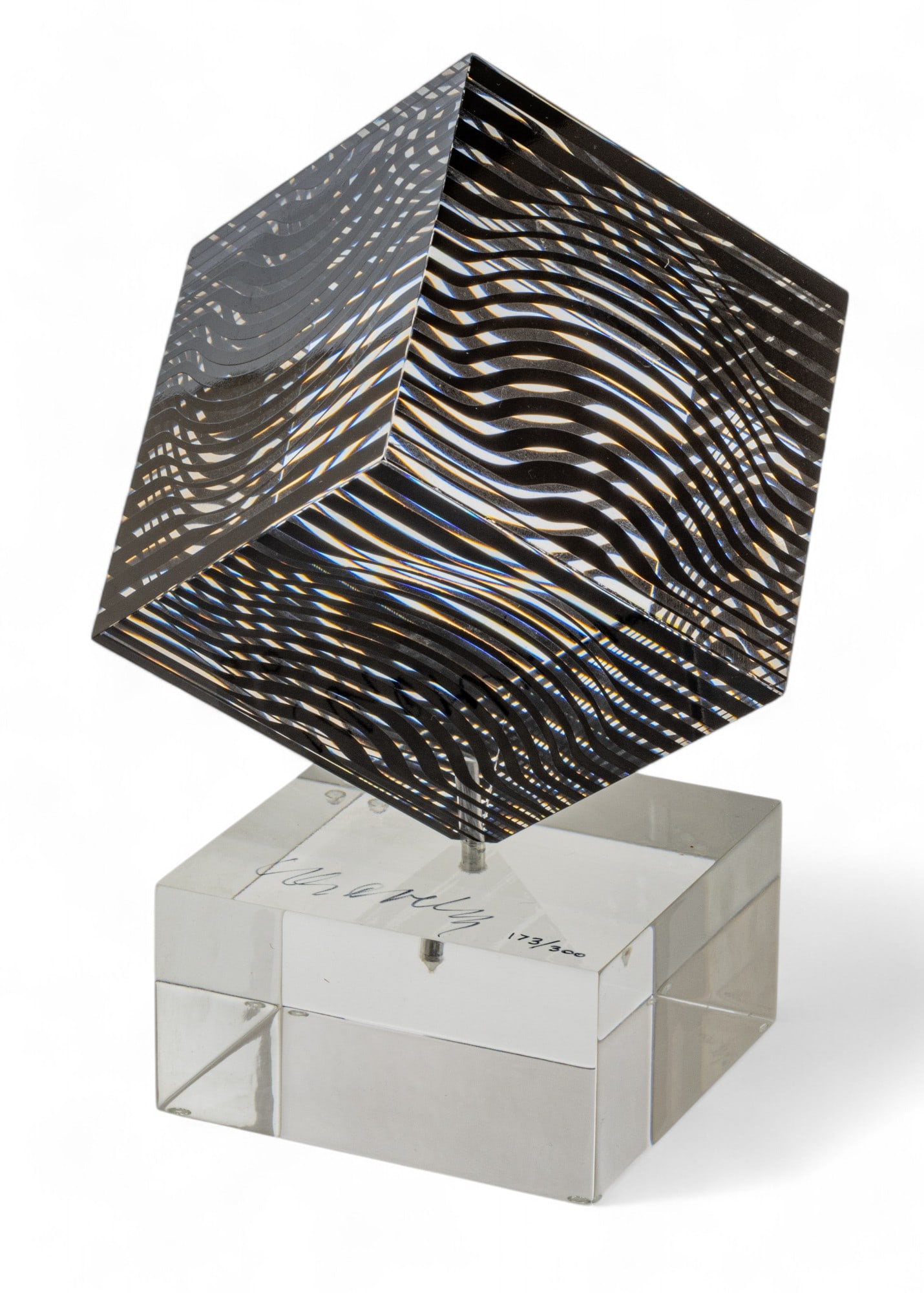 Victor Vasarely (French/Hungarian, 1906-1997) Screenprint on Acrylic Cube Multiple 1980, "Moire (1 of 7)