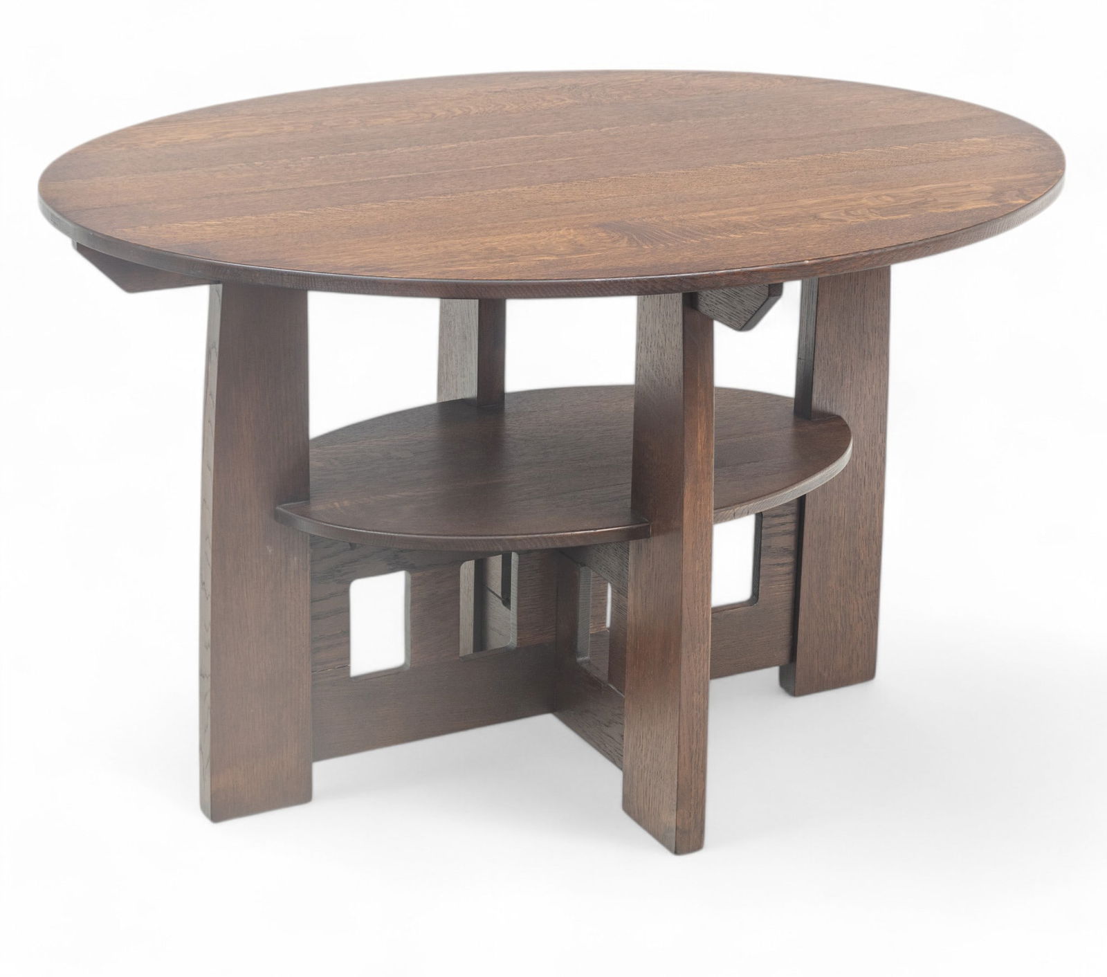 Charles Limbert (American) Double Oval Oak Library Table, Ca. 1910, H 29.5" W 36" L 47.75" (1 of 9)