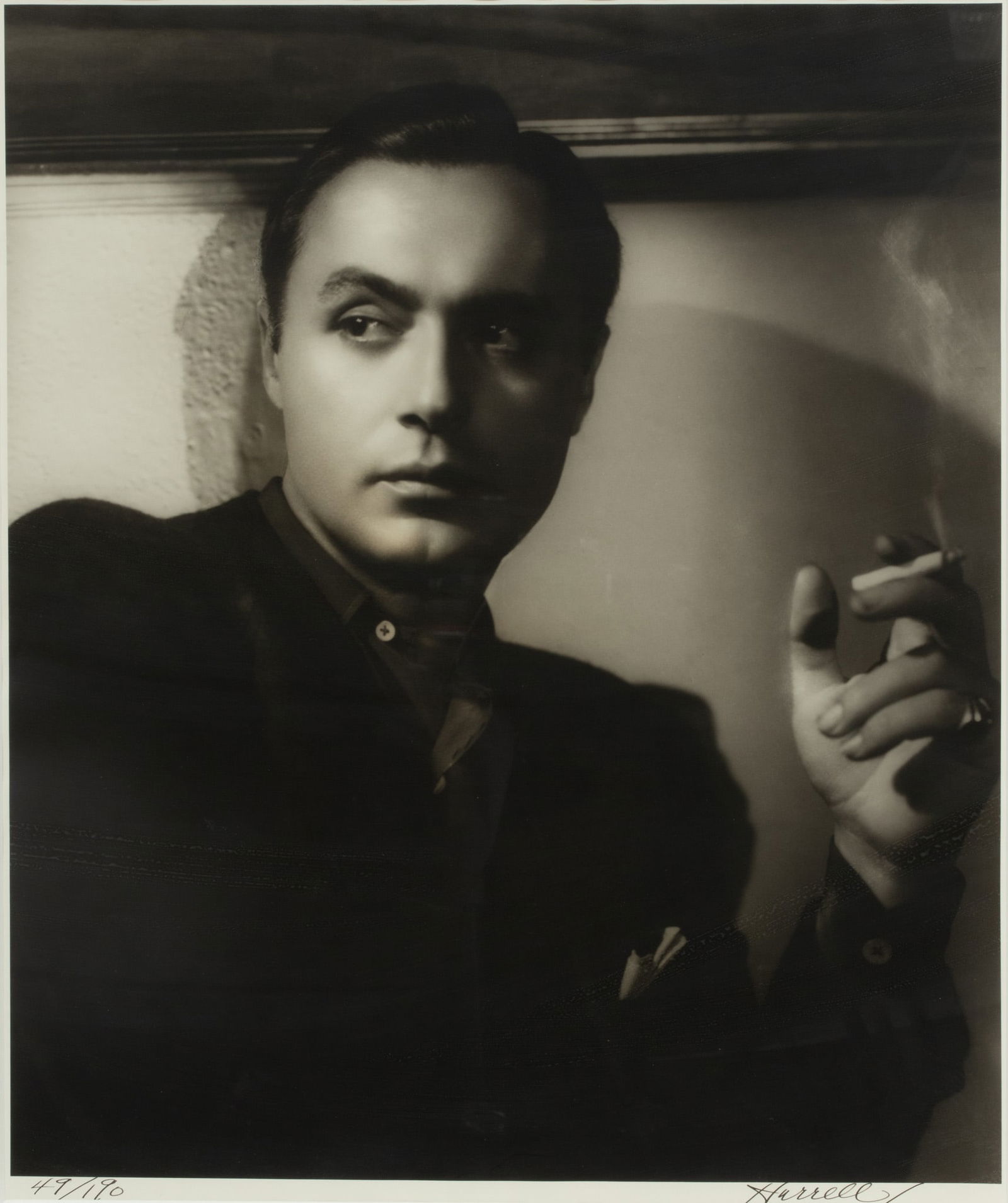 George Hurrell (American, 1904-1992) Silver Gelatin Print, 1938 (later Imp.), "Charles Boyer", H 23": George Hurrell (American, 1904-1992) Silver Gelatin Print, 1938 (later Imp.), "Charles Boyer", H 23" W 19.5" | Signed and editioned 49/190 to the lower margin in black ink. Frame measures H 36.75" X W