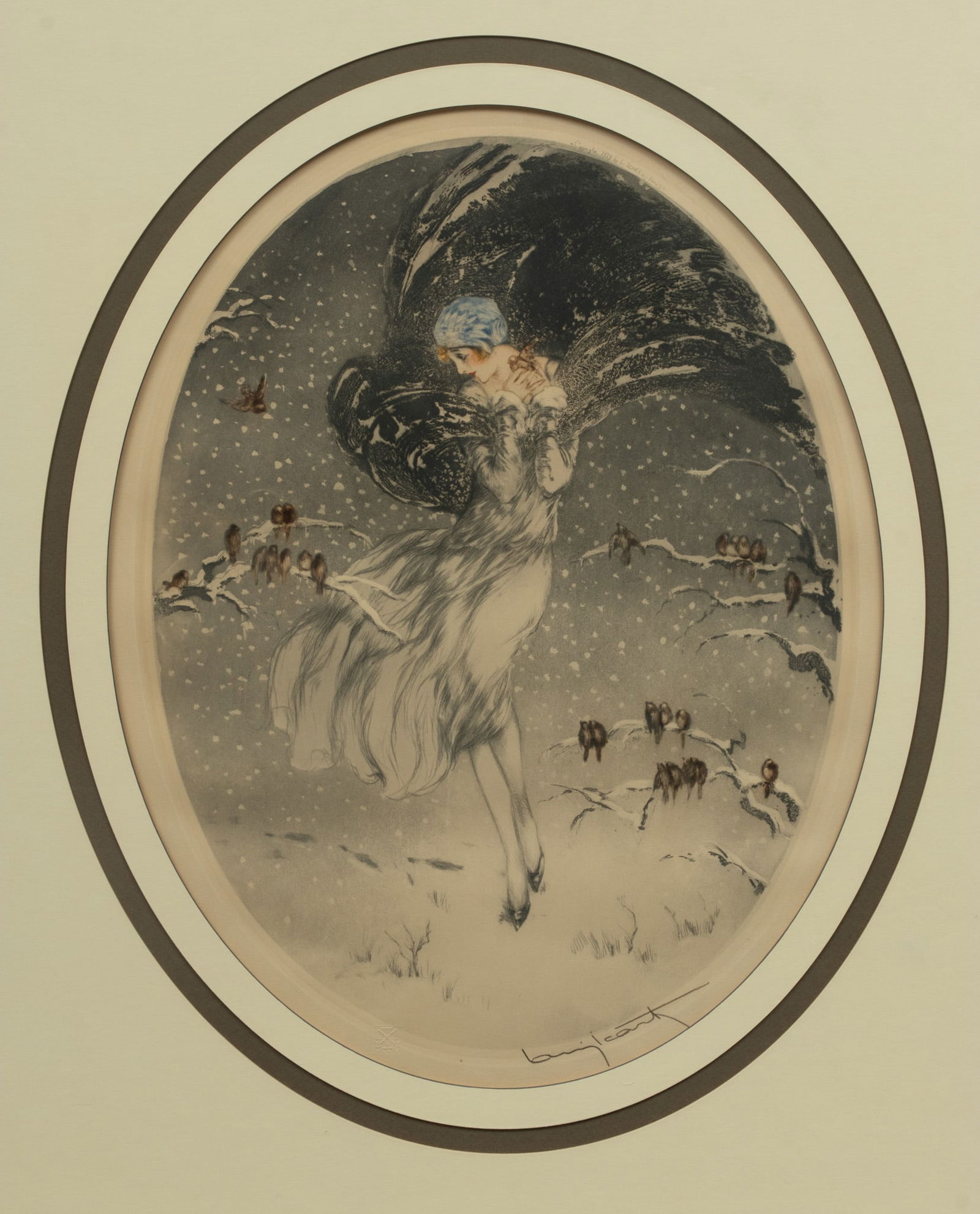 Louis Icart (French, 1888-1950) Etching in Colors on Paper, "Les Frileux (The Chilly Ones)" (1 of 6)