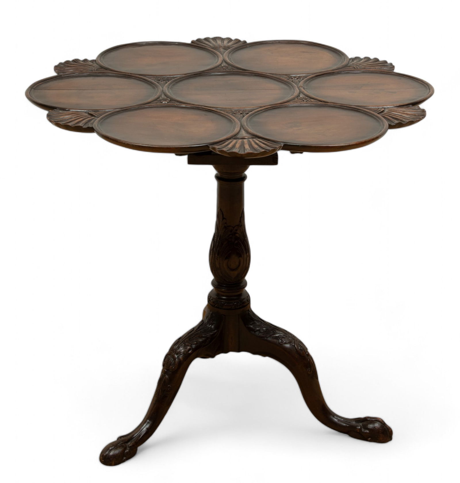 English Rosewood & Walnut Tilt-Top Parlor Table, Ca. 1850, H 27" Dia. 18" (1 of 4)