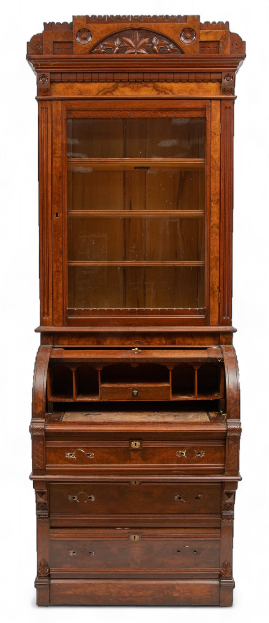 Eastlake Walnut Secretary / Bookcase Ca. 1870, H 99" W 30" Depth 23" (1 of 5)