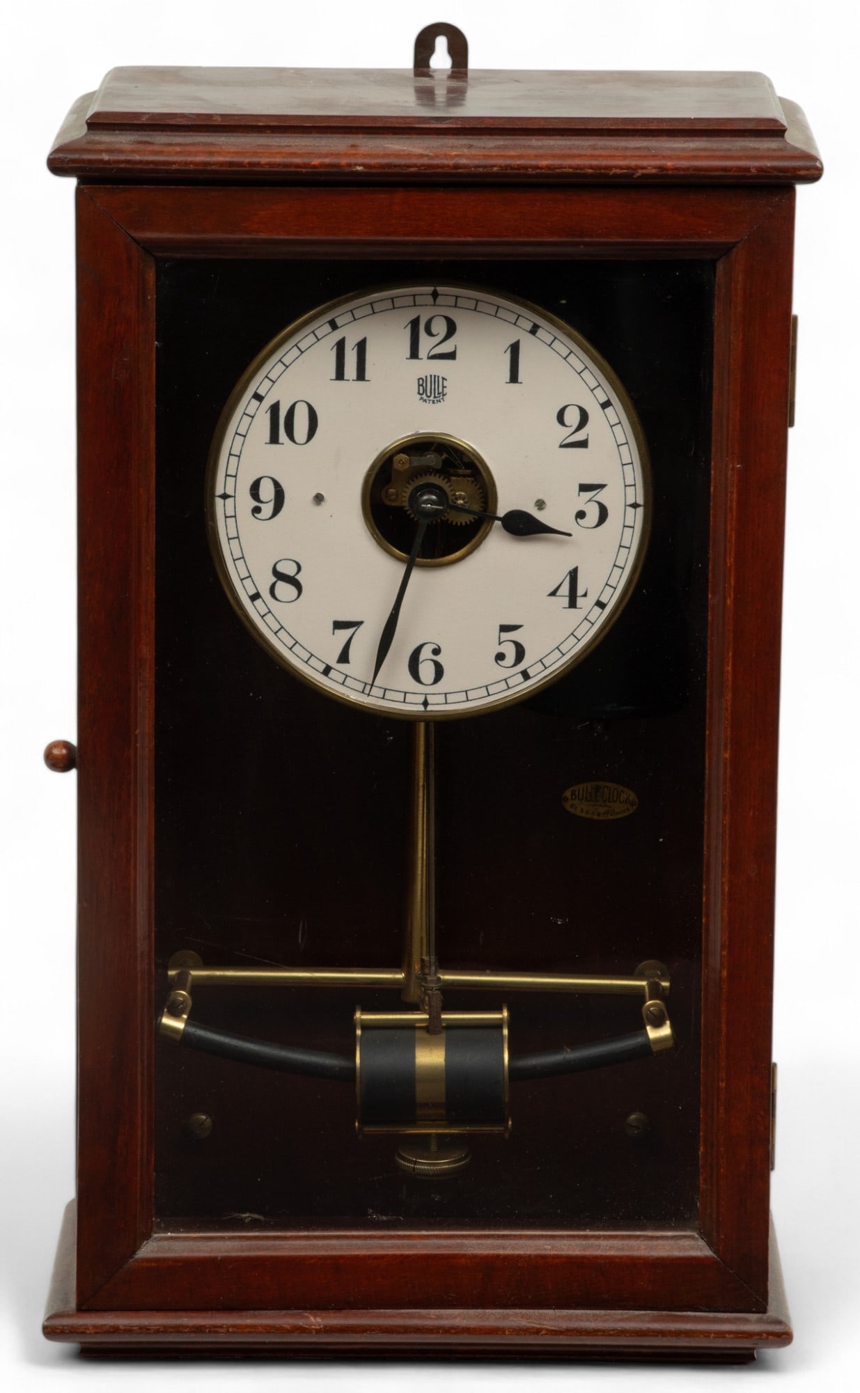 Bulle Clock (French) Mahogany Case Electro-mechanical Wall Clock, Ca. 1930, H 16" W 9.25" Depth 5" (1 of 6)