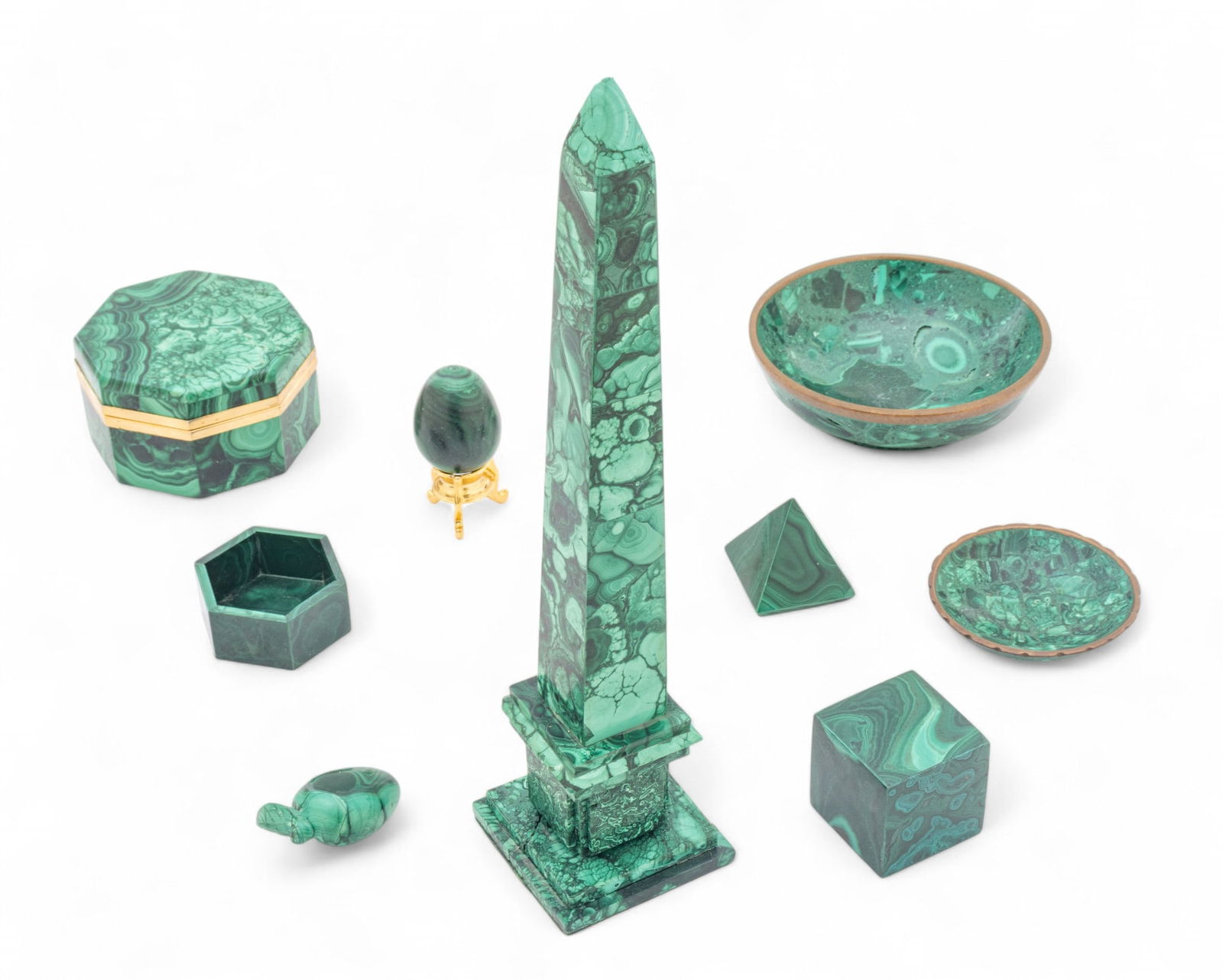 Malachite Desk Accessories, H 12" W 2.75" Depth 2.75" 9 pcs (1 of 6)