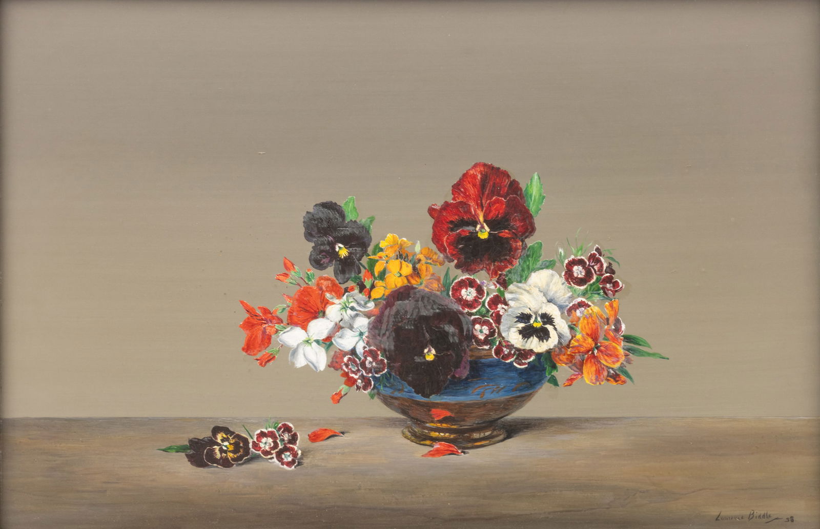 Lawrence Biddle (English, 1888-1968) Oil on Panel 1938, "Still Life of Flowers in a Ceramic Bowl", H (1 of 12)