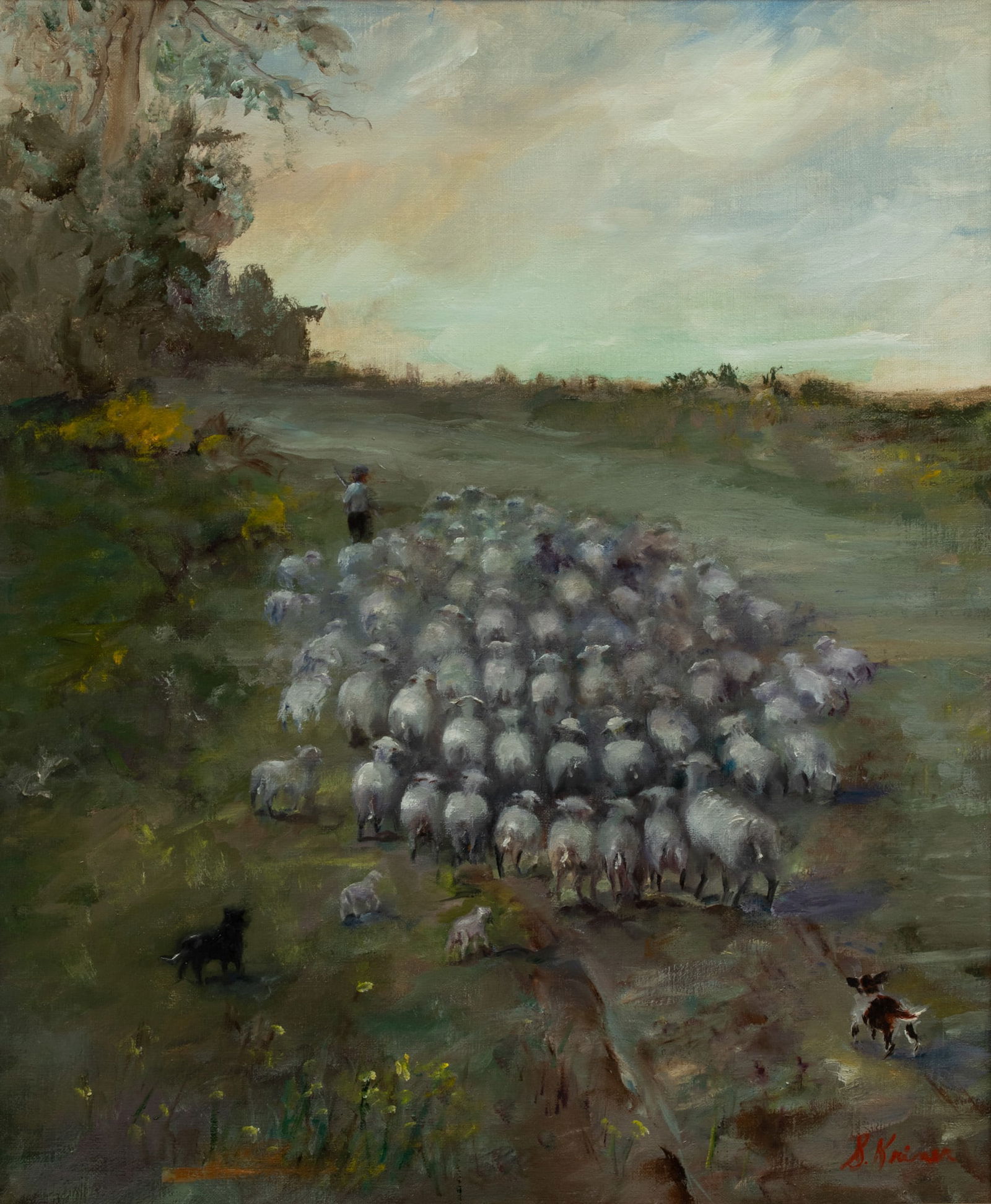 Sally Brant Kriner (American, 1911-2011) Oil on Canvas, Ca. Later 20th C., "Tending the Sheep", H (1 of 4)
