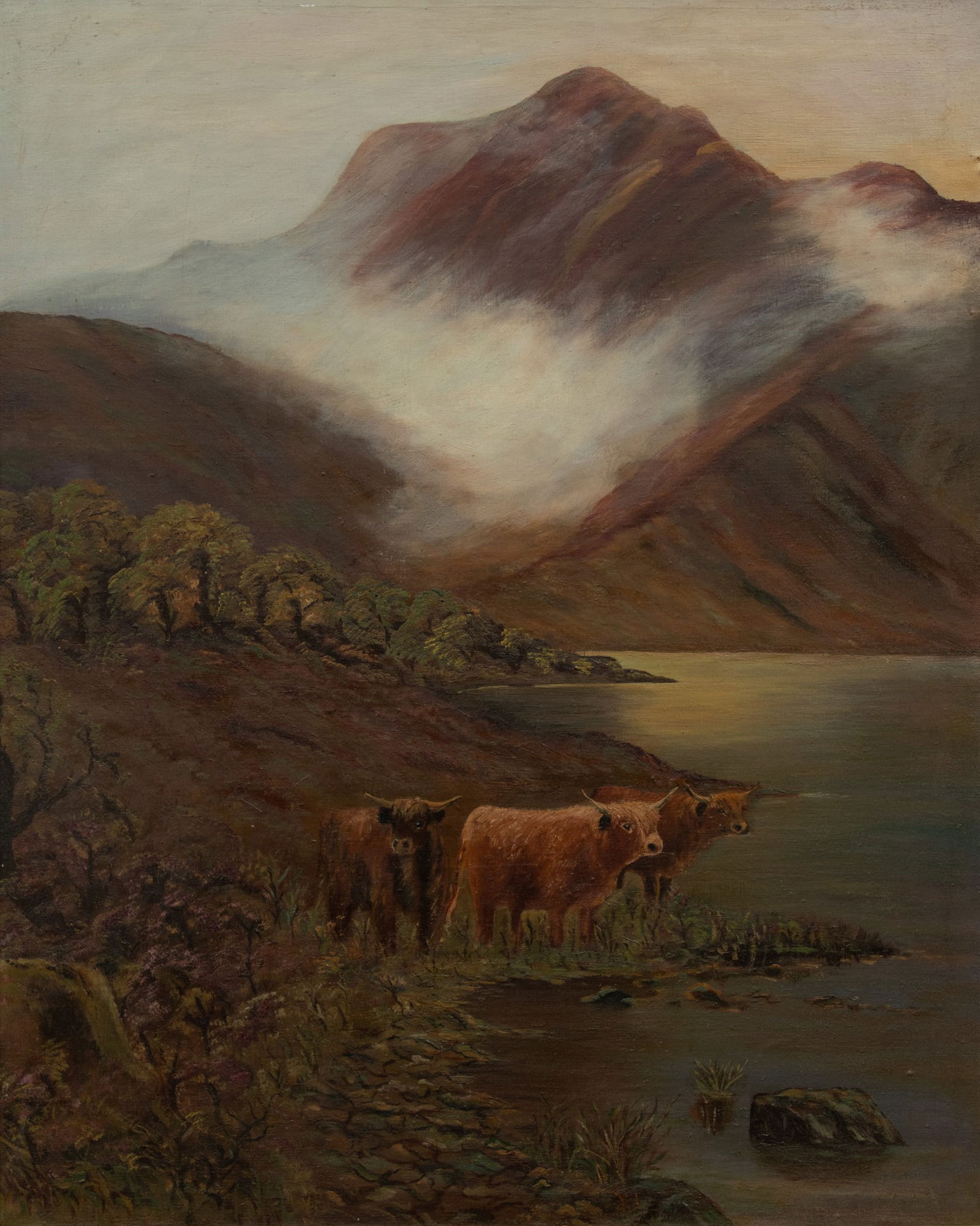 Scottish Highlands, Oil on Canvas Ca. 19th C., H 29" W 23" (1 of 3)